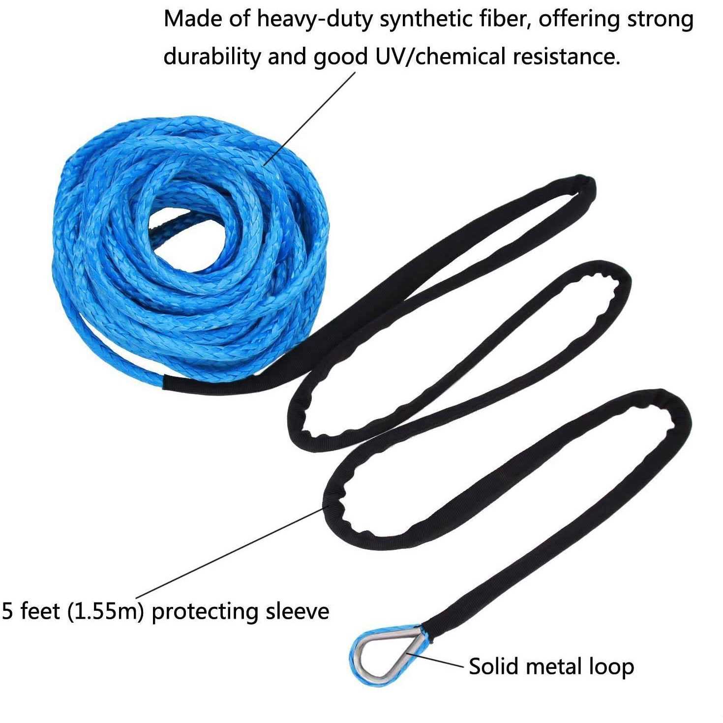 Ucreative 50 Feet Synthetic Winch Rope Line Cable with Hook and Stopper for ATV UTV - Image 3