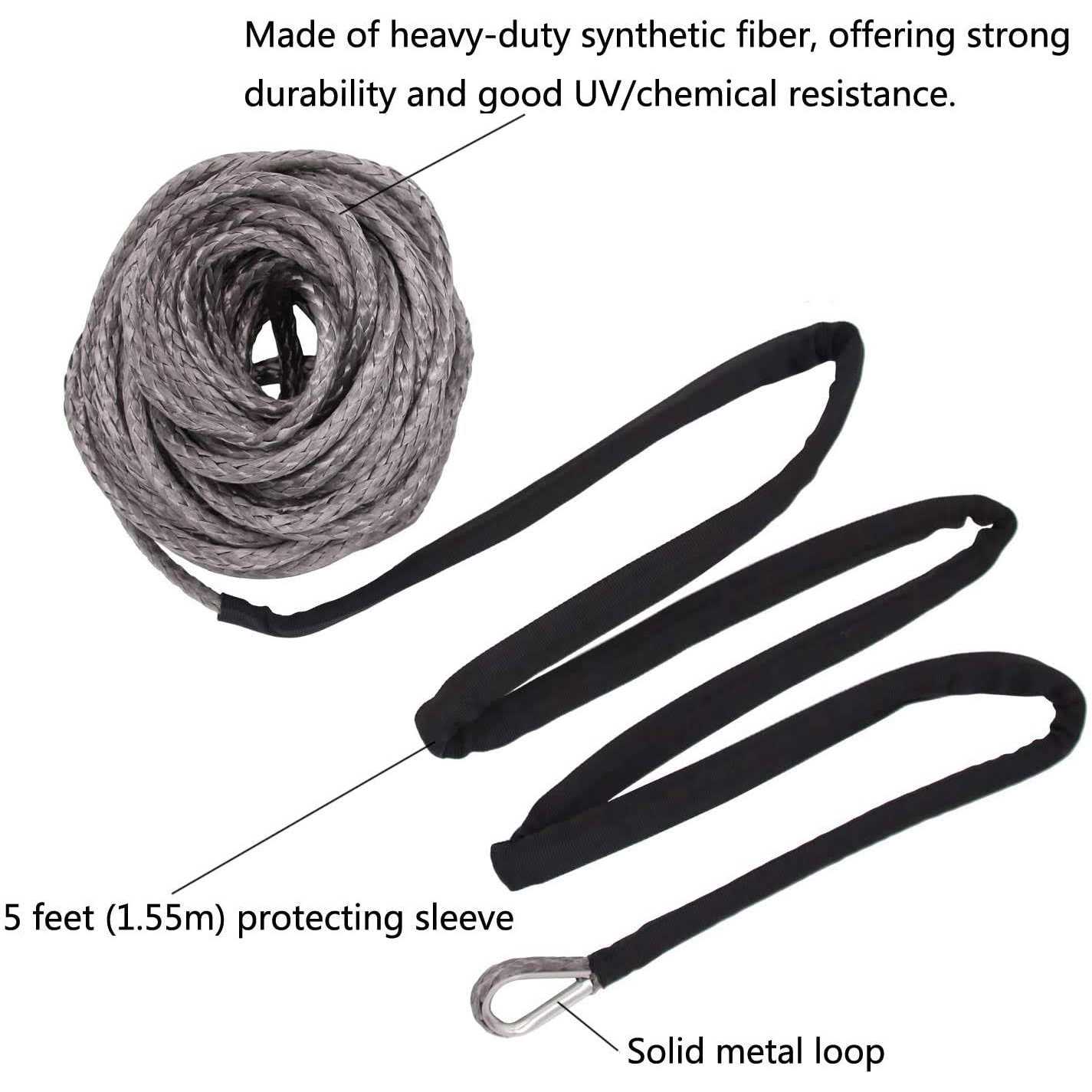 Ucreative 50 Feet Synthetic Winch Rope Line Cable with Hook and Stopper for ATV UTV - Image 3