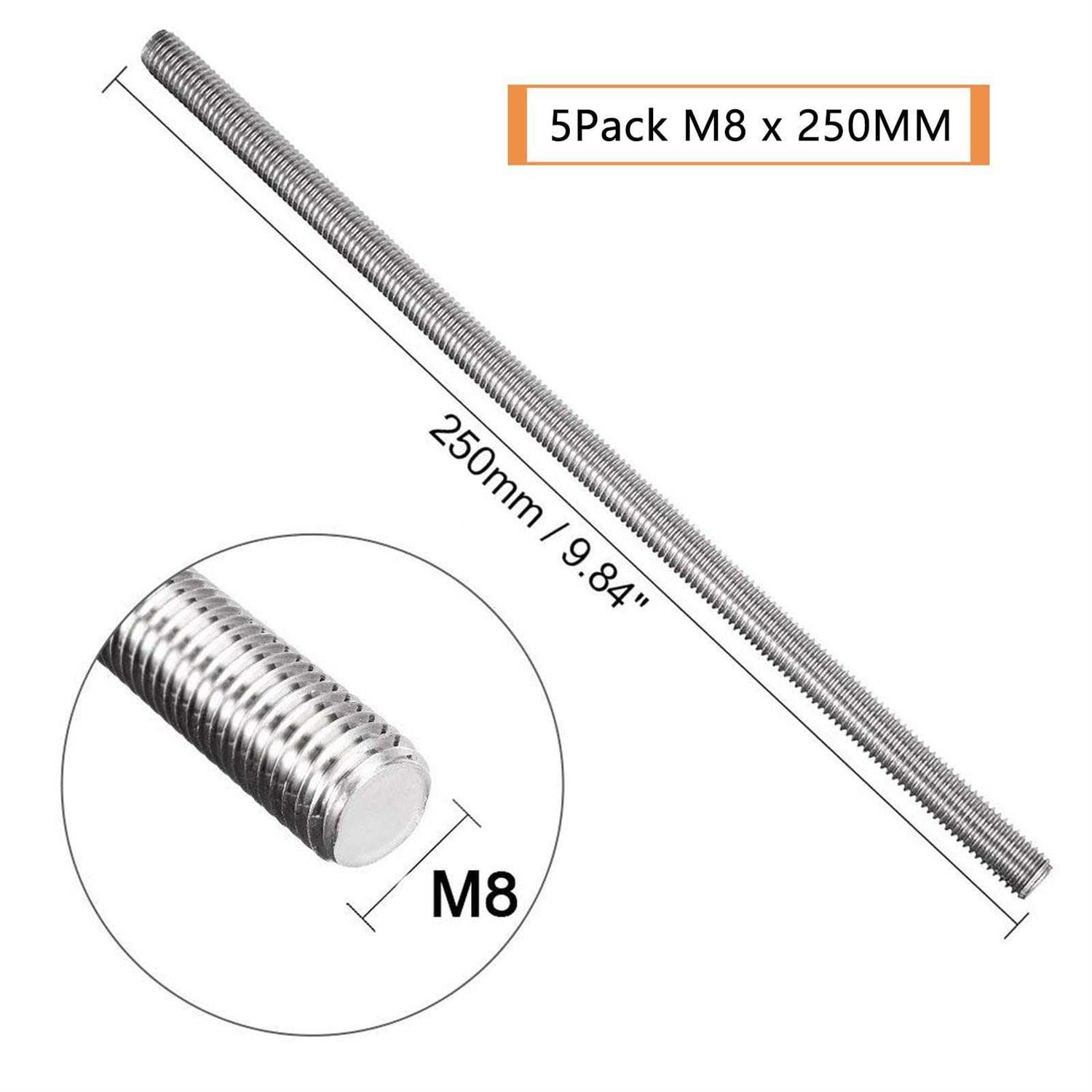 Lswteiz 5Pack 304 Stainless Steel Fully All Threaded Rod Studs 250Mm Long Threaded Screw - Image 2