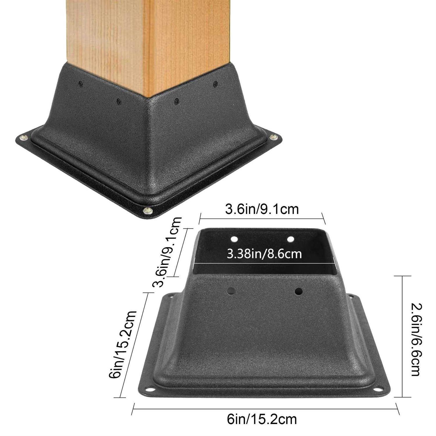 VEVOR 4 in. x 4 in. Deck Post Base Post Base Skirt Deck Post Skirt Black Powder-Coated Decking Post Base - Image 3
