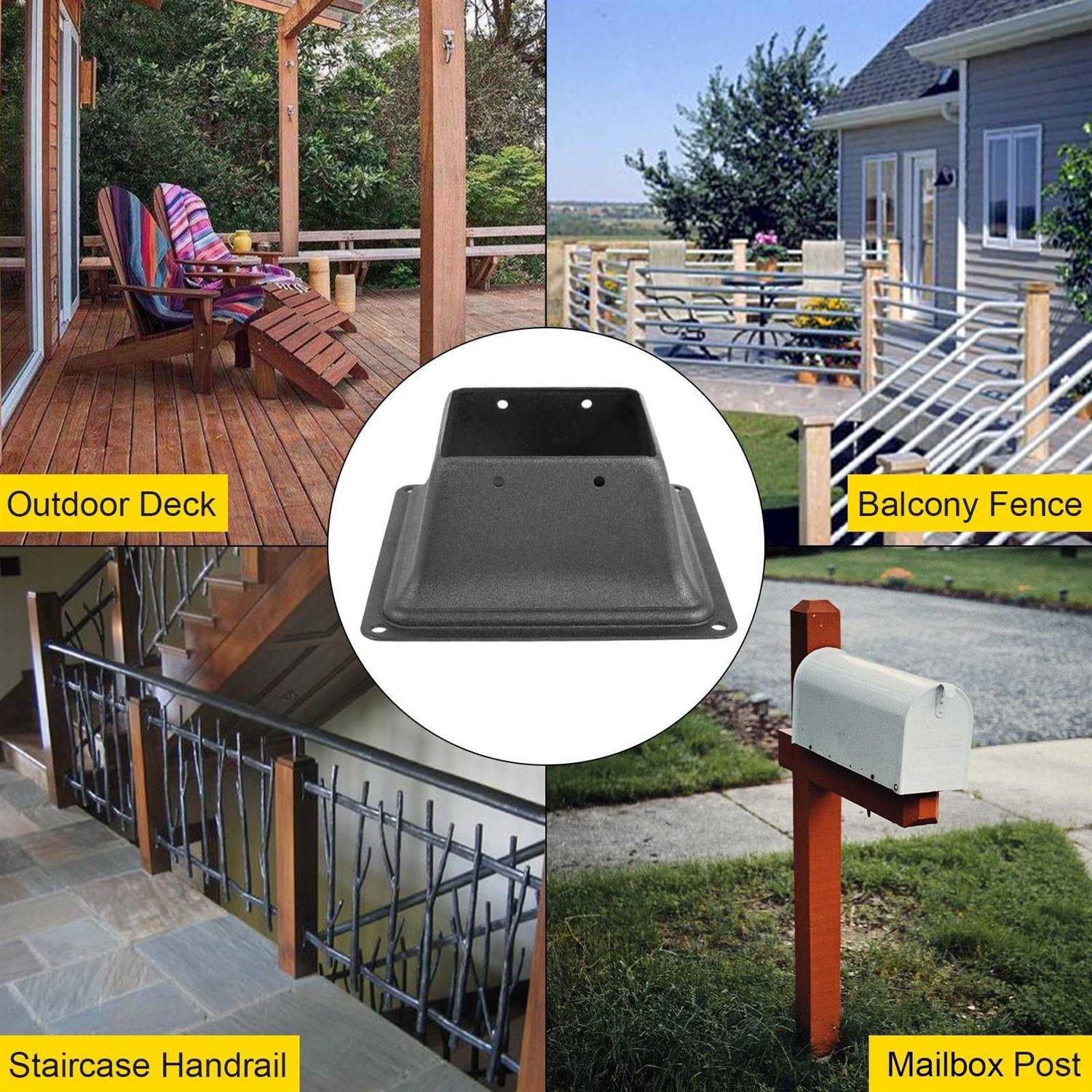 VEVOR 4 in. x 4 in. Deck Post Base Post Base Skirt Deck Post Skirt Black Powder-Coated Decking Post Base - Image 4