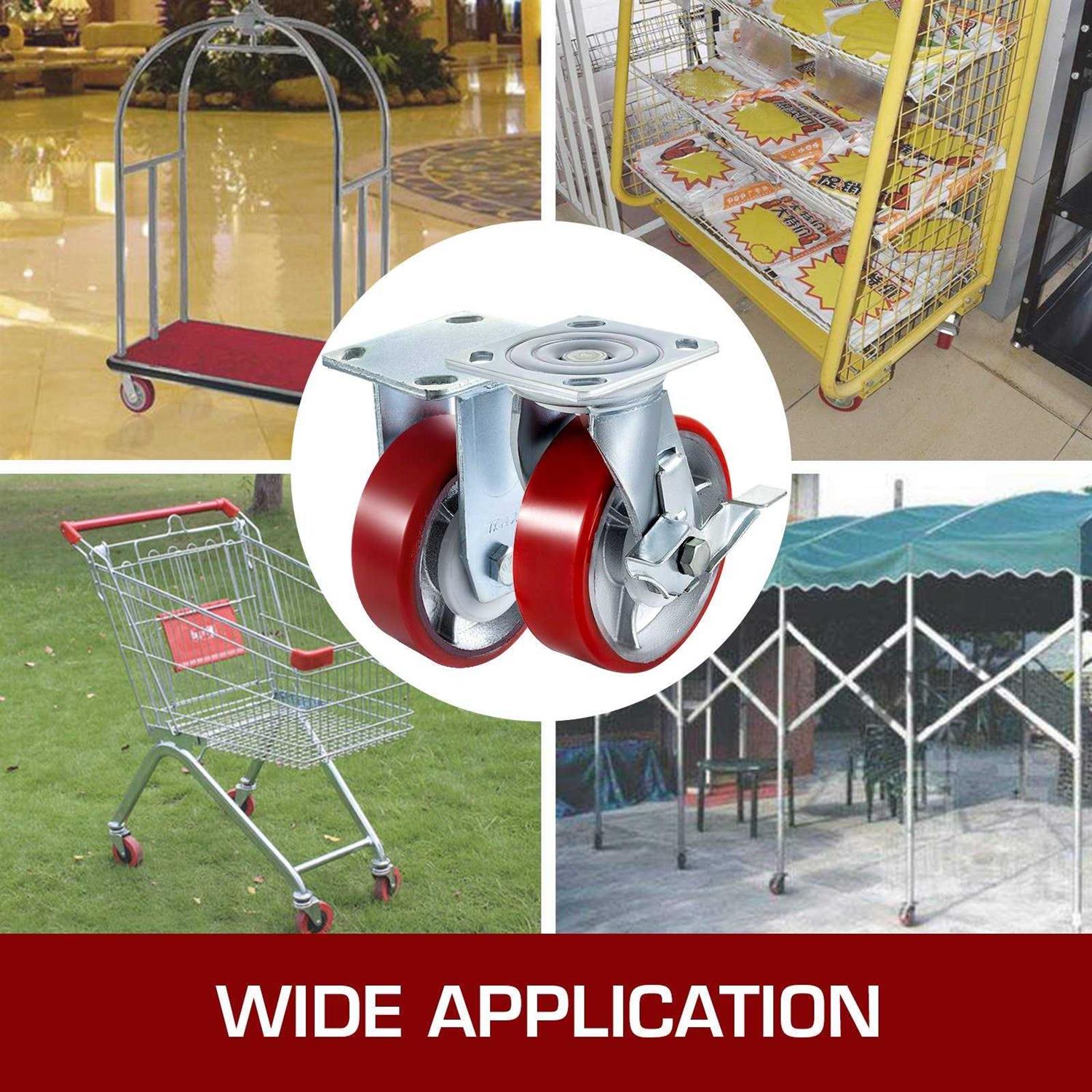 VEVOR 4 Pack 6 x 2 inch Caster Wheels 2 Rigid and 2 Swivel Casters with Side Brake Polyurethane Iron Core Plate 1000lbs Capacity Per Wheel JL6IN2WXPSJ2DXTXHV0 - Image 4