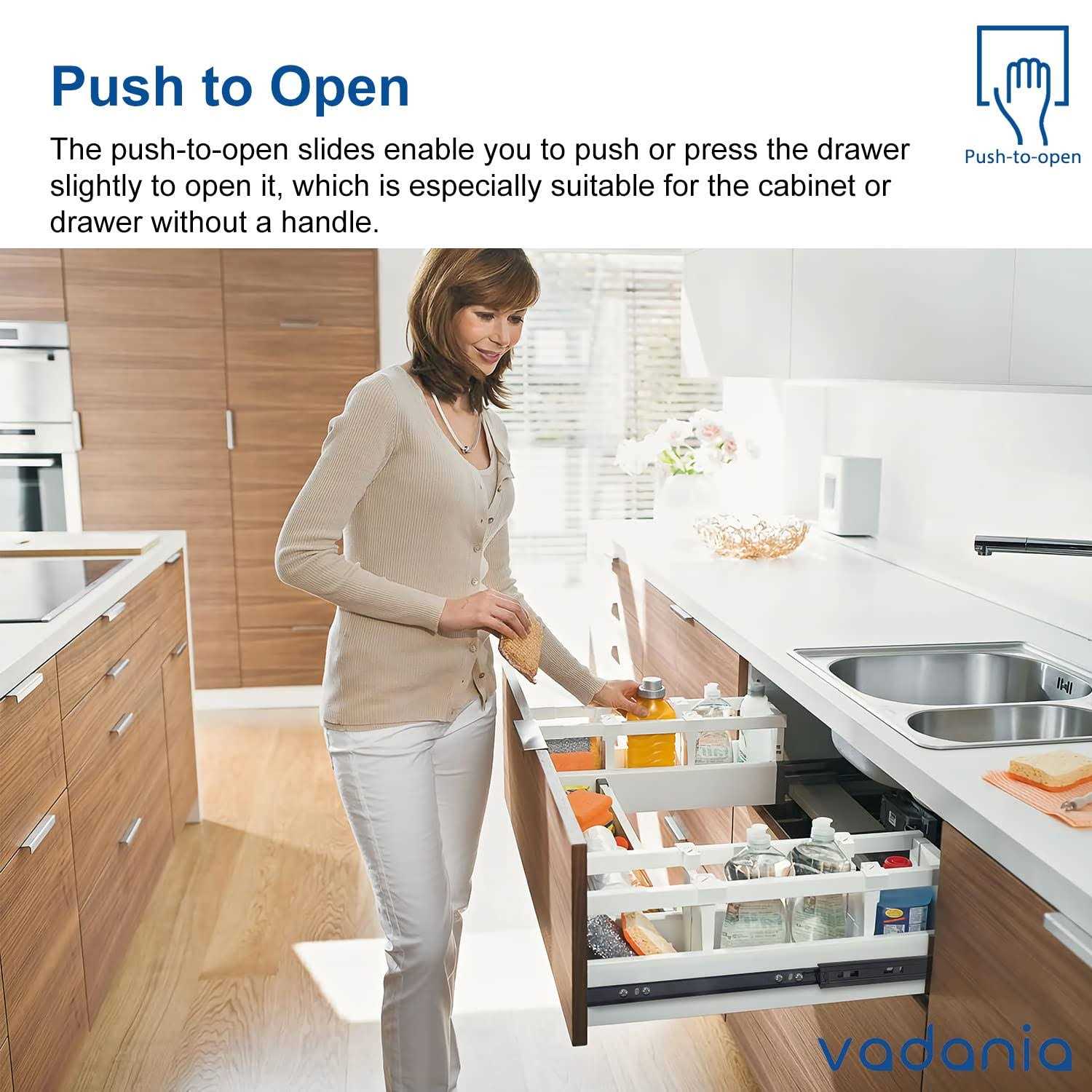 VADANIA Vf1245 Push to Open Drawer Slides Ball Bearing Side Mount 3-Fold Full Extension - Image 5