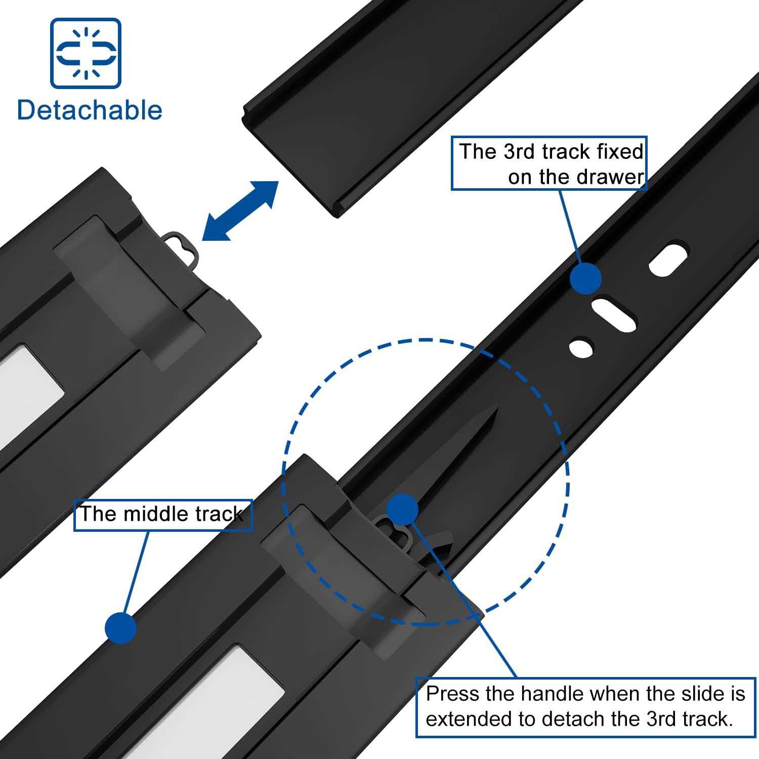 VADANIA Vf1245 Push to Open Drawer Slides Ball Bearing Side Mount 3-Fold Full Extension - Image 3