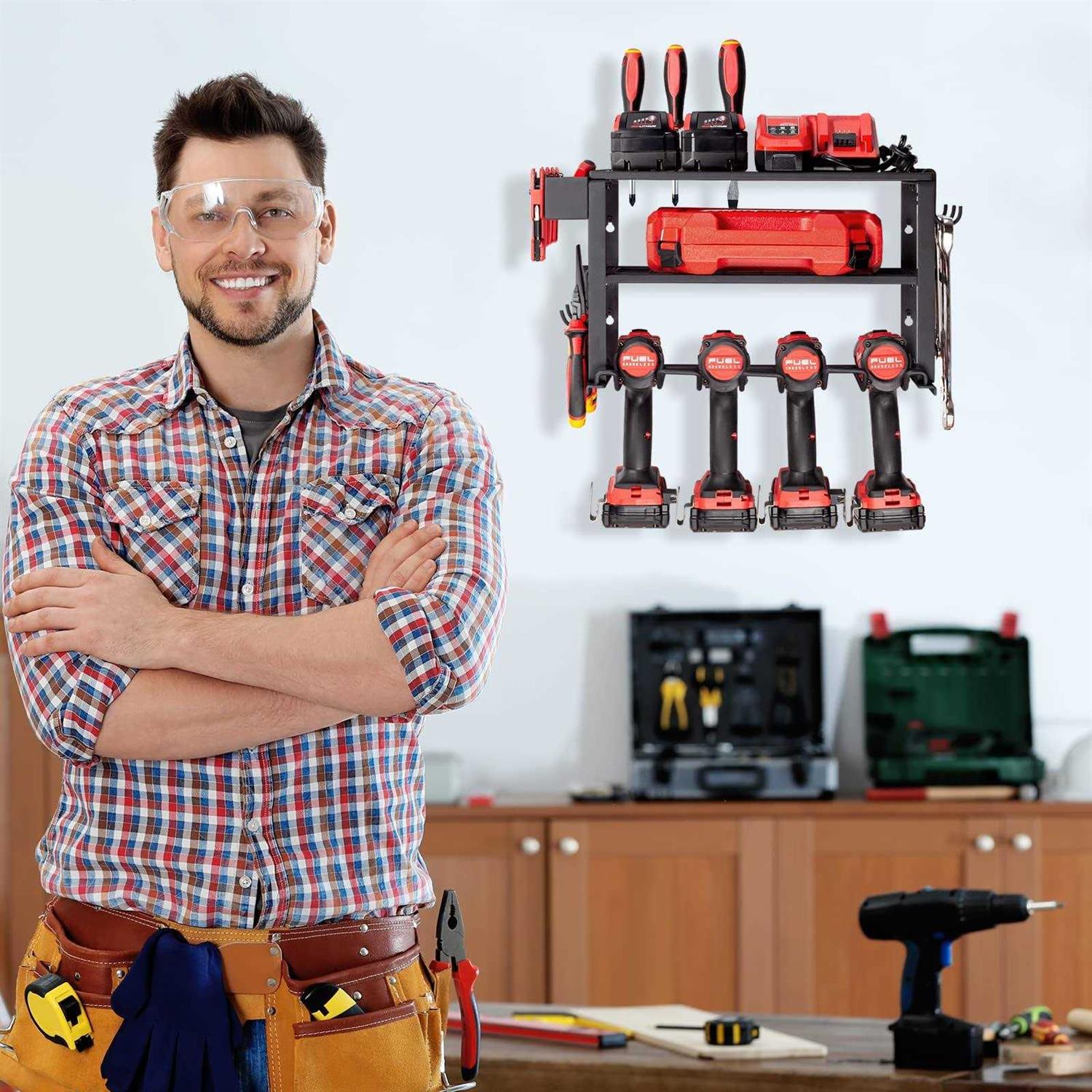 Treelen Power Tool Organizer Wall Mount, Power Tool Holder 3 Layers Heavy Duty Drill Holder Suitable for Garage, Workshop and Wa - Image 5