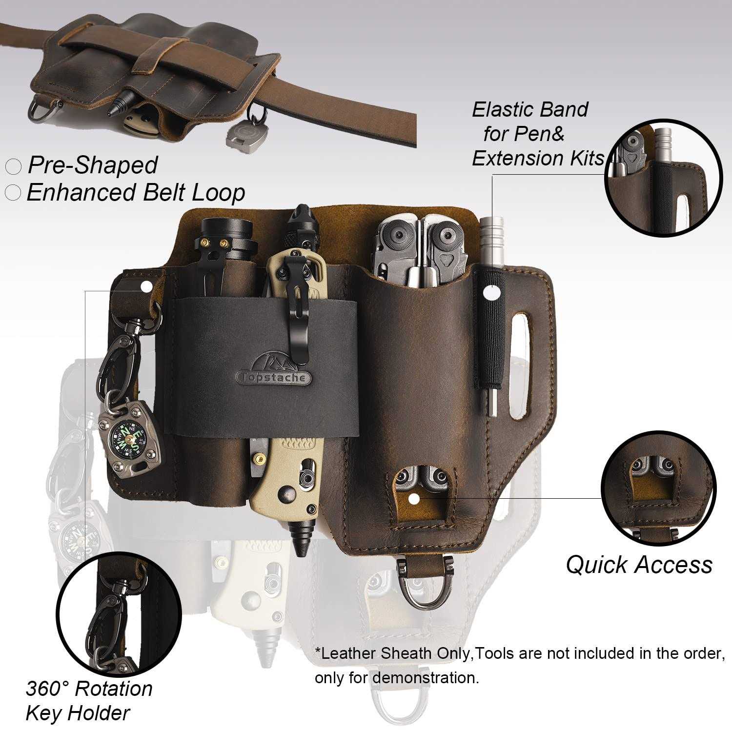 Topstache Leather Multitool Sheath,Edc Belt Organizer for Work And Daily Use,Leatherman Sheath,Edc Pocket Organizer for Flashlig - Image 4
