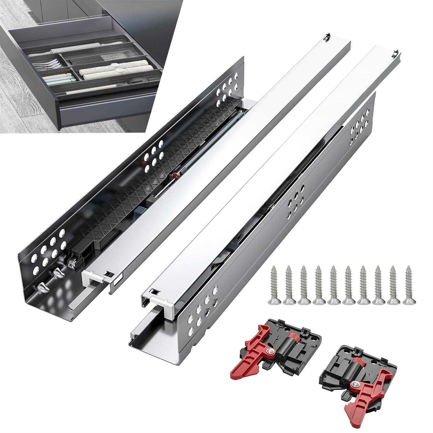 SIGOEI Bottom Mount Soft Close Drawer Slides Full Extension Concealed Rails Track 80 lb Load Capacity 1 Pair