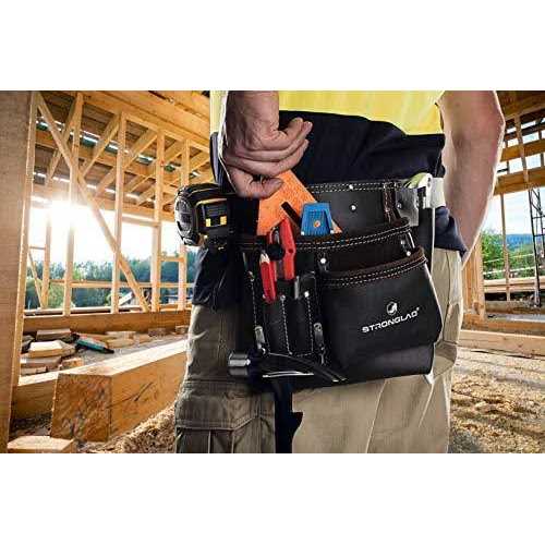 STRONGLAD 5-Pocket Leather Tool Belt Carpenters Tool Belts Construction Pouch - Image 3