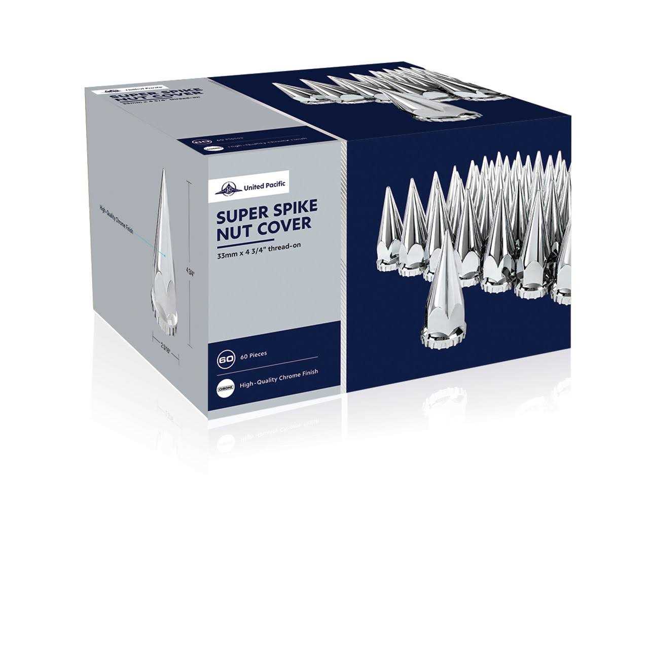 United Pacific 33mm X 4-3/4 Chrome Super Spike Nut Covers - Image 5