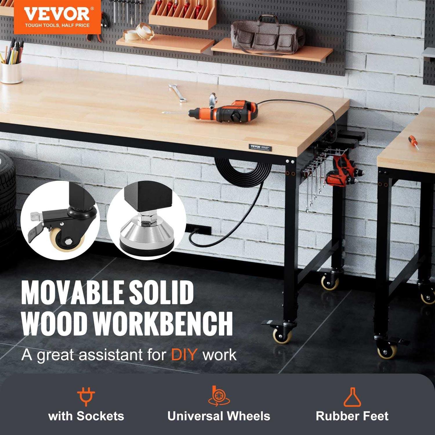 VEVOR Adjustable Workbench Garage Worktable with Universal Wheels - Image 3