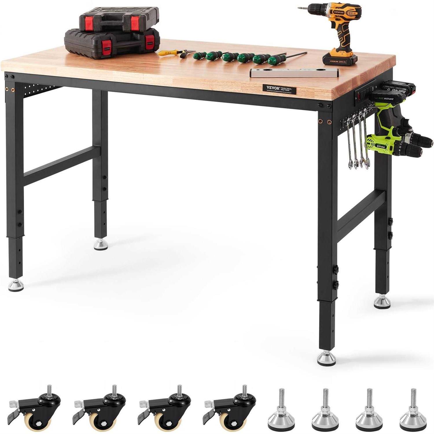 VEVOR Adjustable Workbench Garage Worktable with Universal Wheels - Image 5