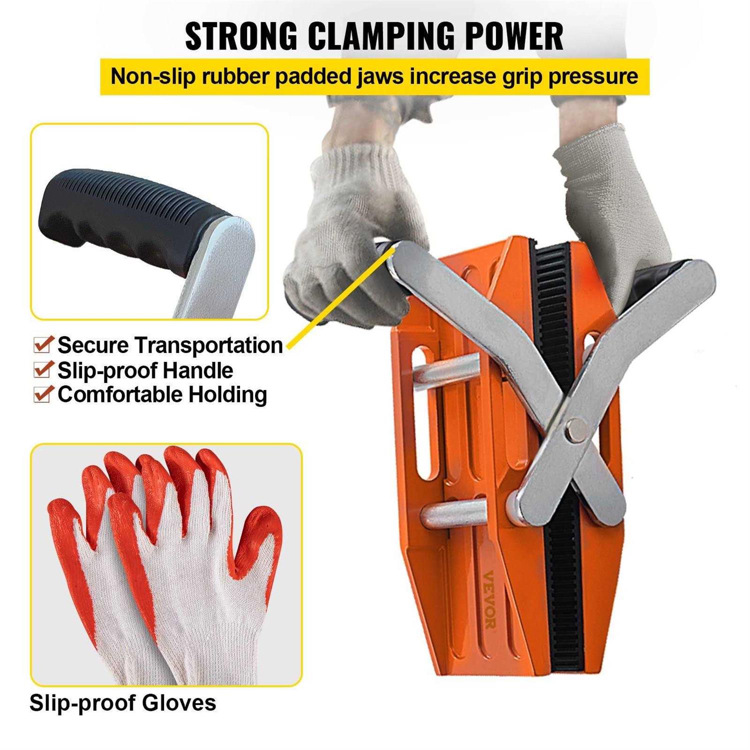 VEVOR 2 PCS Double Handed Stone Carrying Clamps Granite Lifting Tools with Slip-proof Rubber Pads - Image 3