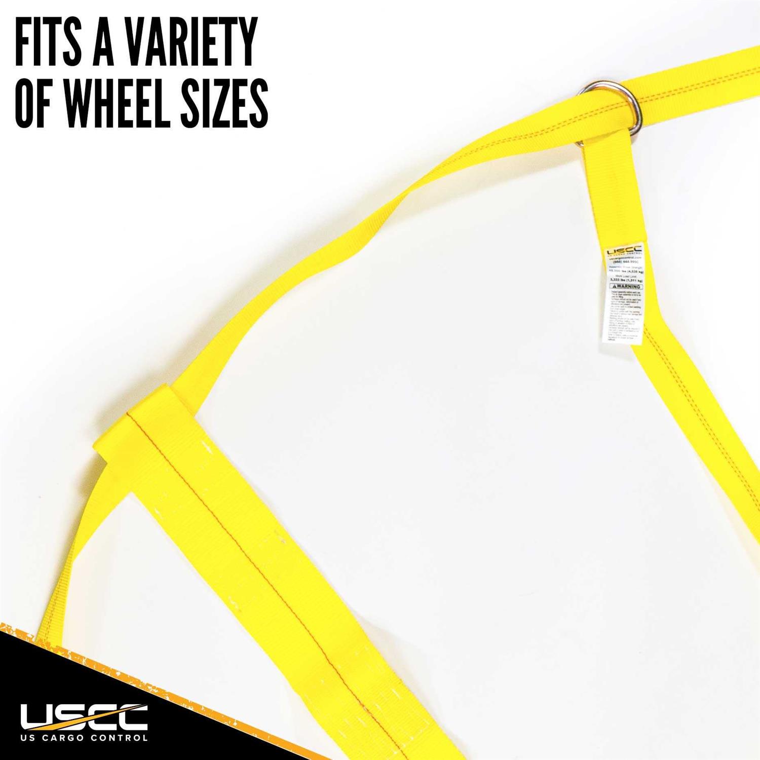 US Cargo Control Yellow Adjustable Tow Dolly Strap with 4 Top Strap and Twisted Snap - Image 3