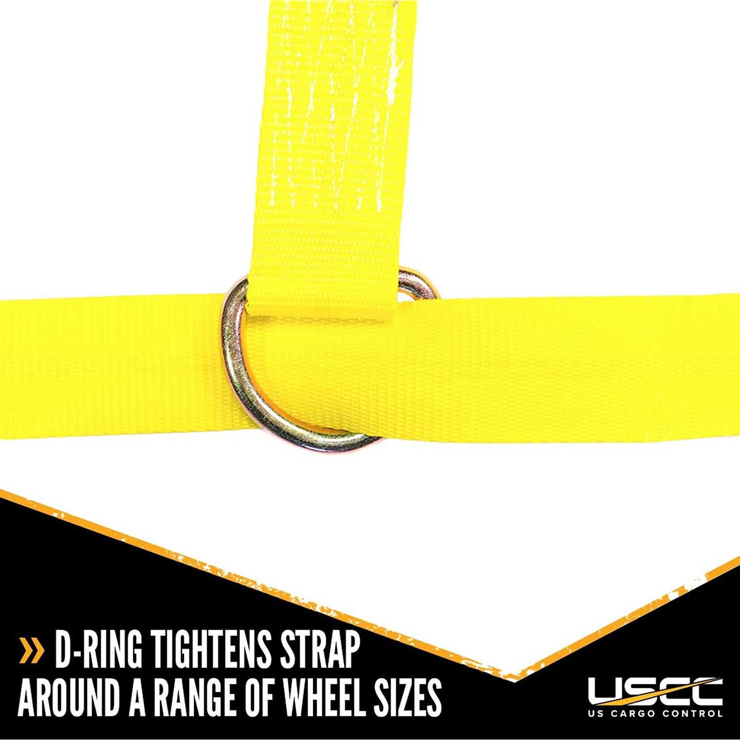 US Cargo Control Yellow Adjustable Tow Dolly Strap with 4 Top Strap and Twisted Snap - Image 4