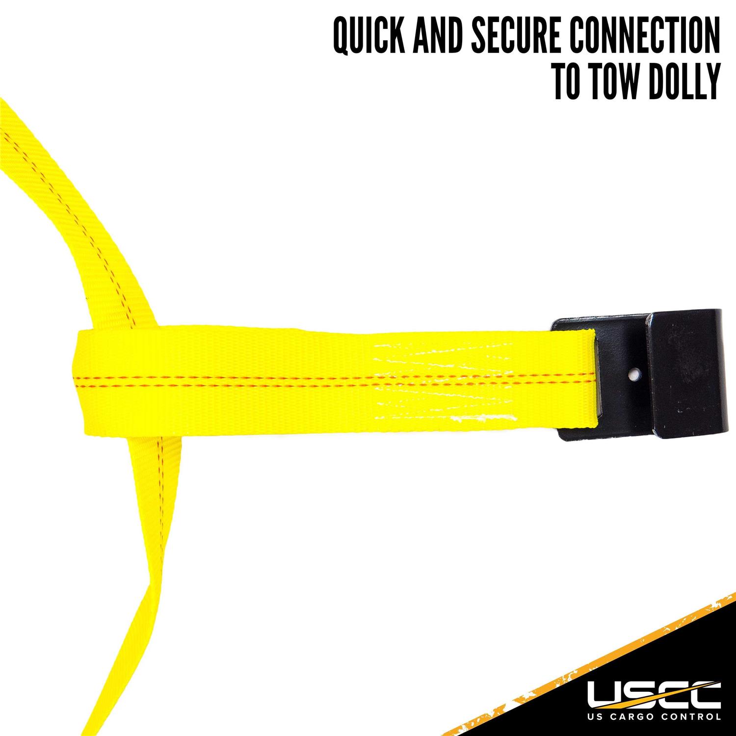 US Cargo Control Yellow Adjustable Tow Dolly Strap with 4 Top Strap and Twisted Snap - Image 3