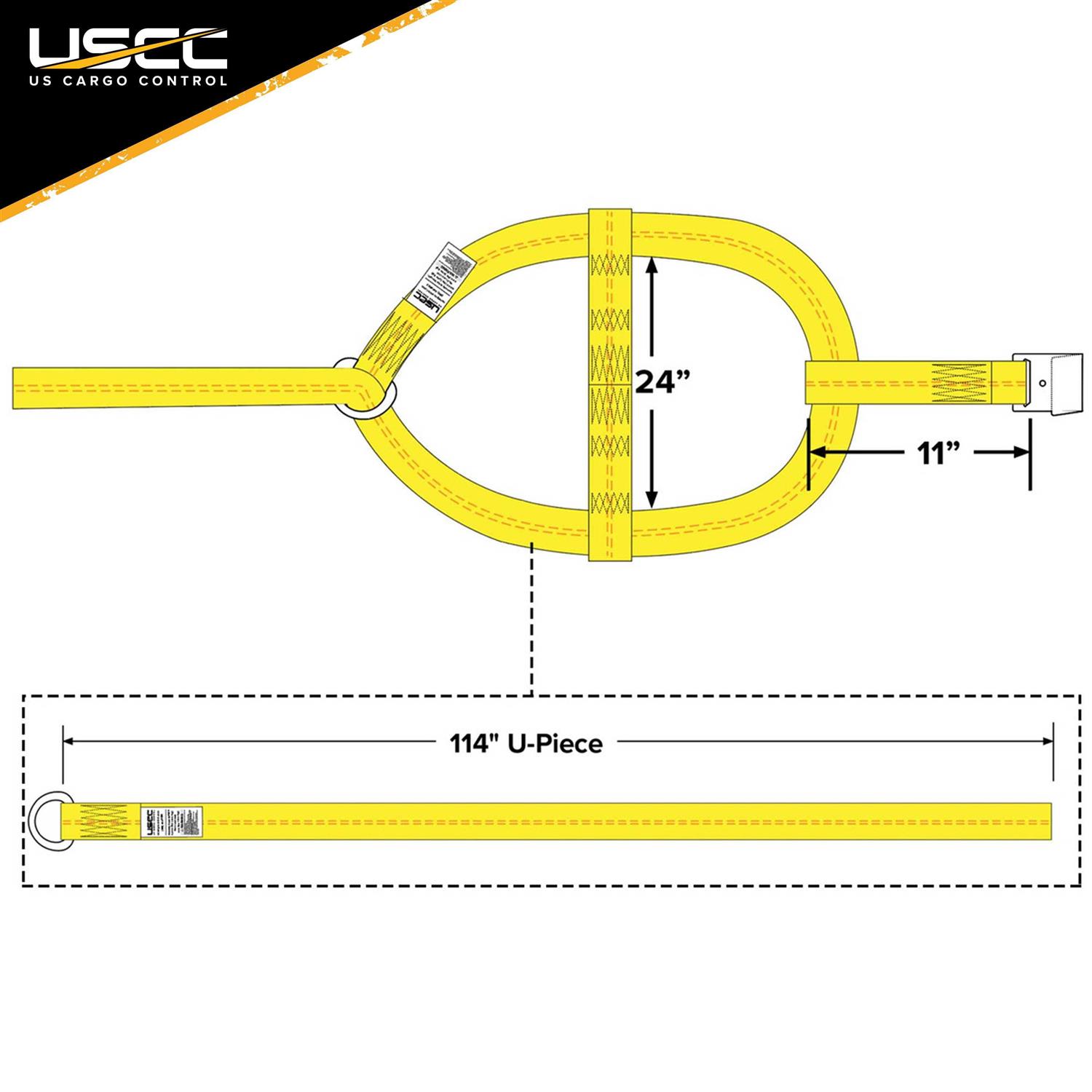 US Cargo Control Yellow Adjustable Tow Dolly Strap with 4 Top Strap and Twisted Snap - Image 4