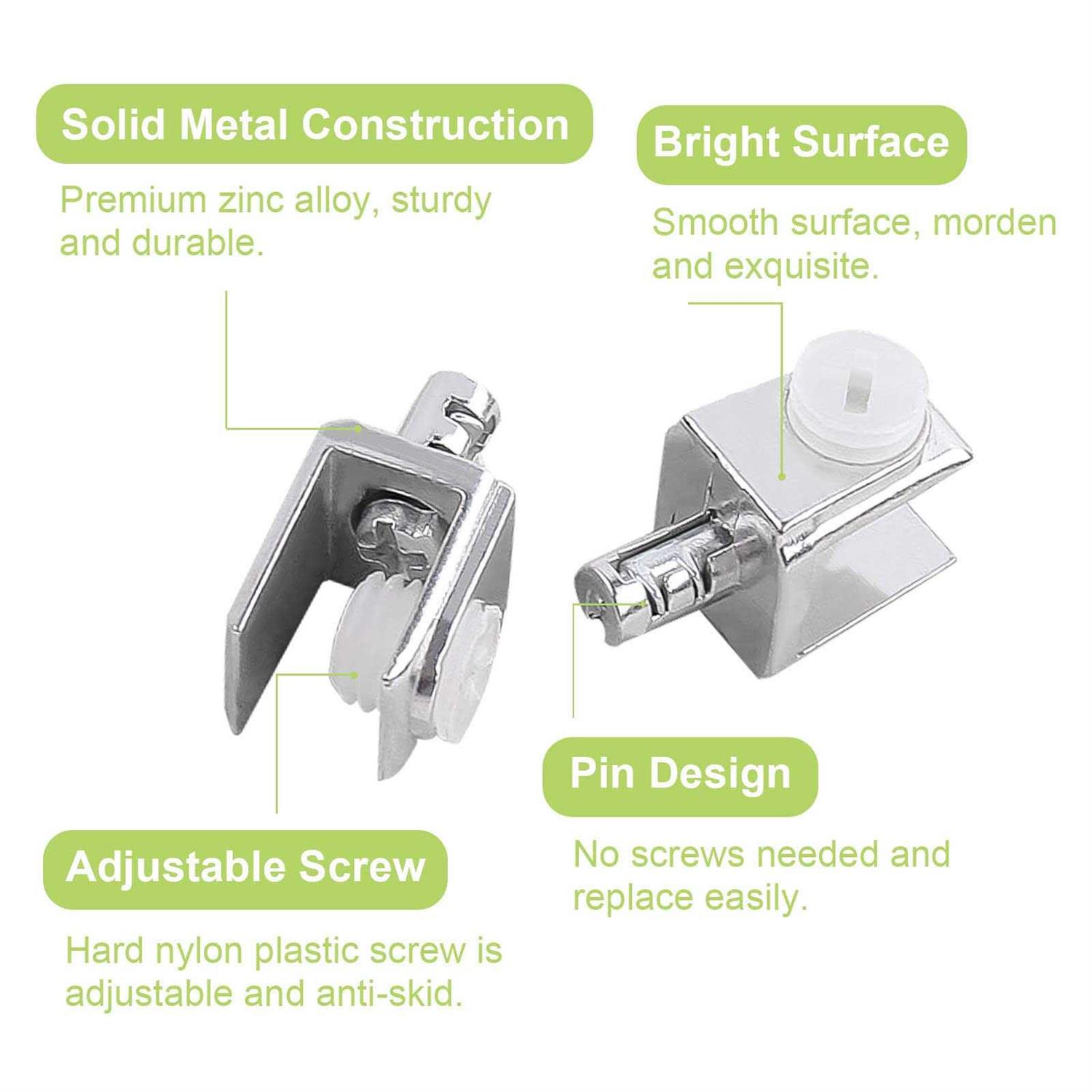 UFURMATE Glass Shelf Bracket Pegs 20Pcs Adjustable Frameless Glass Shelf Pegs Zinc Alloy Polished Chrome Trapezoid Glass Clamp Clips with Pin Wall - Image 3