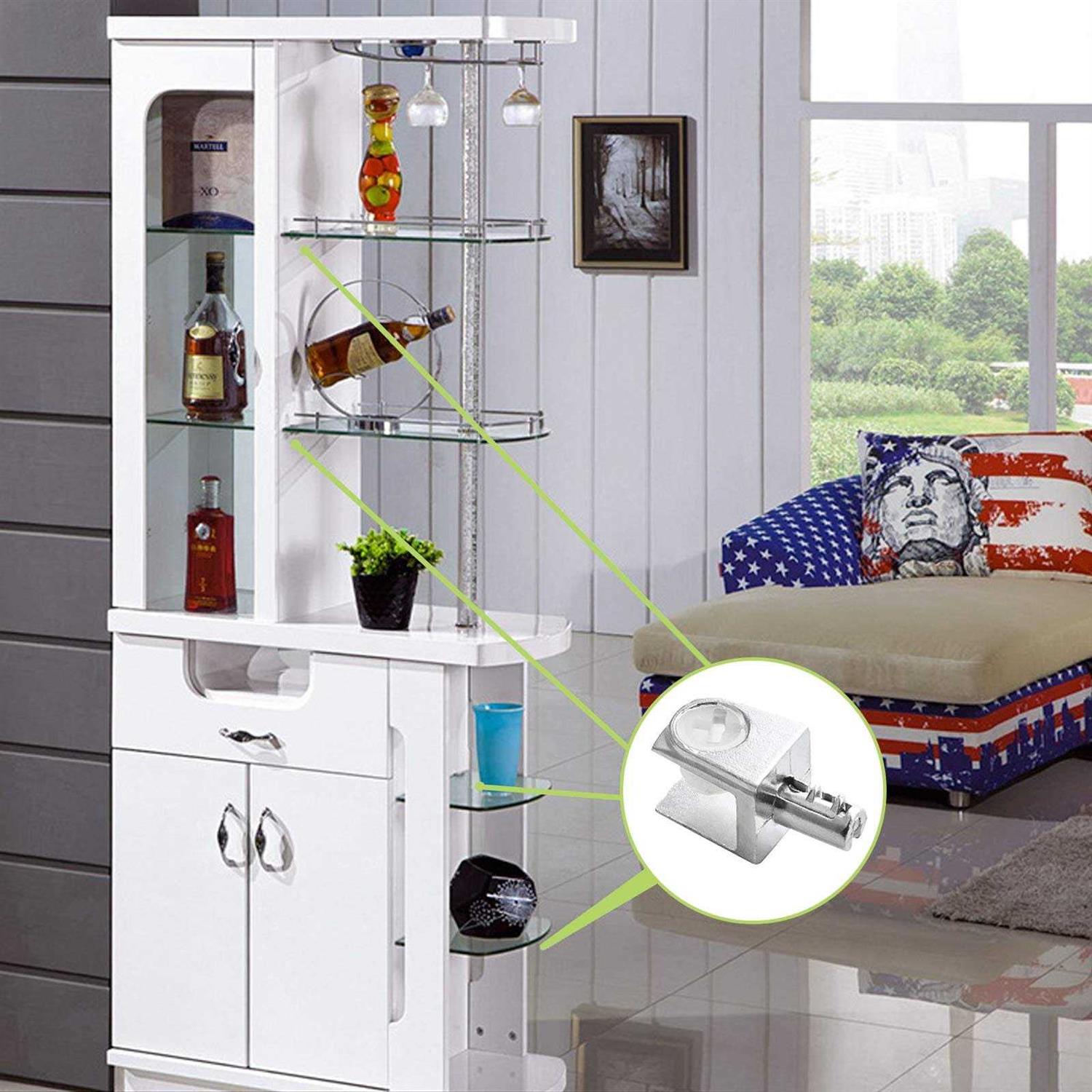 UFURMATE Glass Shelf Bracket Pegs 20Pcs Adjustable Frameless Glass Shelf Pegs Zinc Alloy Polished Chrome Trapezoid Glass Clamp Clips with Pin Wall - Image 4