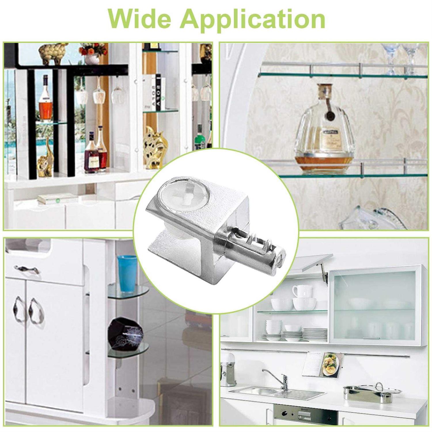 UFURMATE Glass Shelf Bracket Pegs 20Pcs Adjustable Frameless Glass Shelf Pegs Zinc Alloy Polished Chrome Trapezoid Glass Clamp Clips with Pin Wall - Image 5