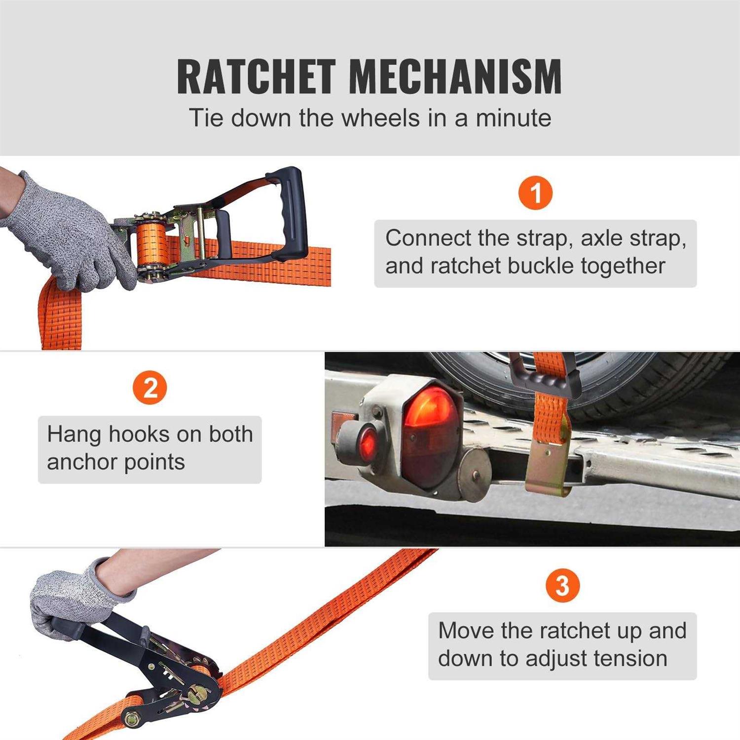 VEVOR Ratchet Tie Down Straps Kit Lasso Style 2 x 120 Tire Straps - Image 5