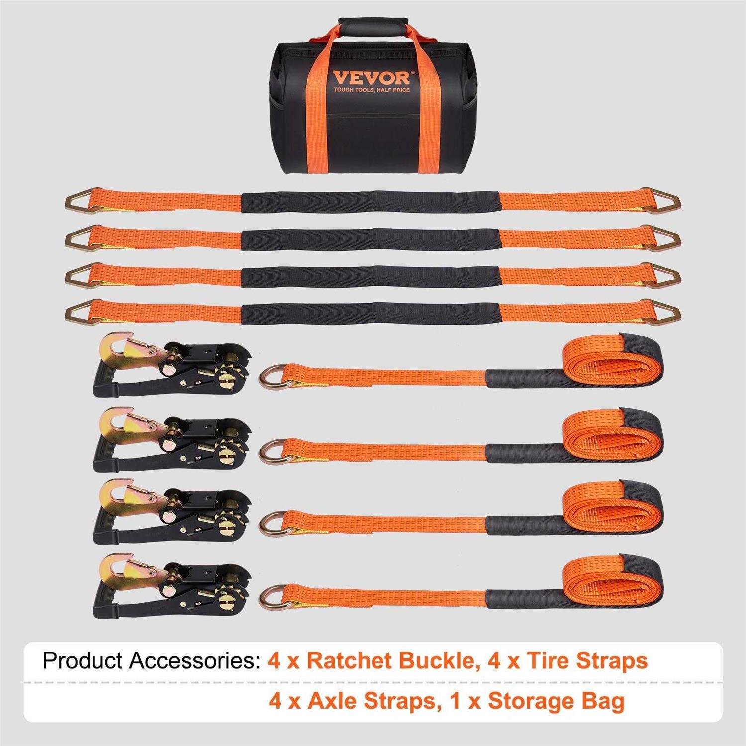 VEVOR Ratchet Tie Down Straps Kit Lasso Style 2 x 120 Tire Straps - Image 4