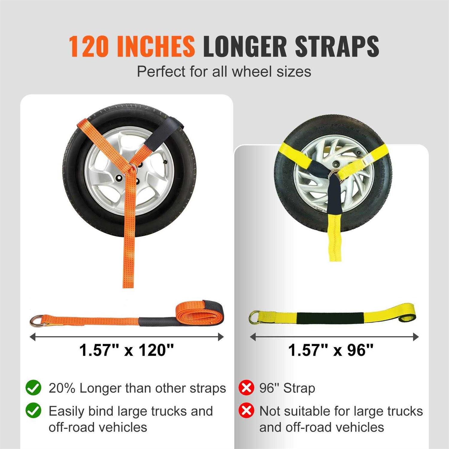 VEVOR Ratchet Tie Down Straps Kit Lasso Style 2 x 120 Tire Straps - Image 5
