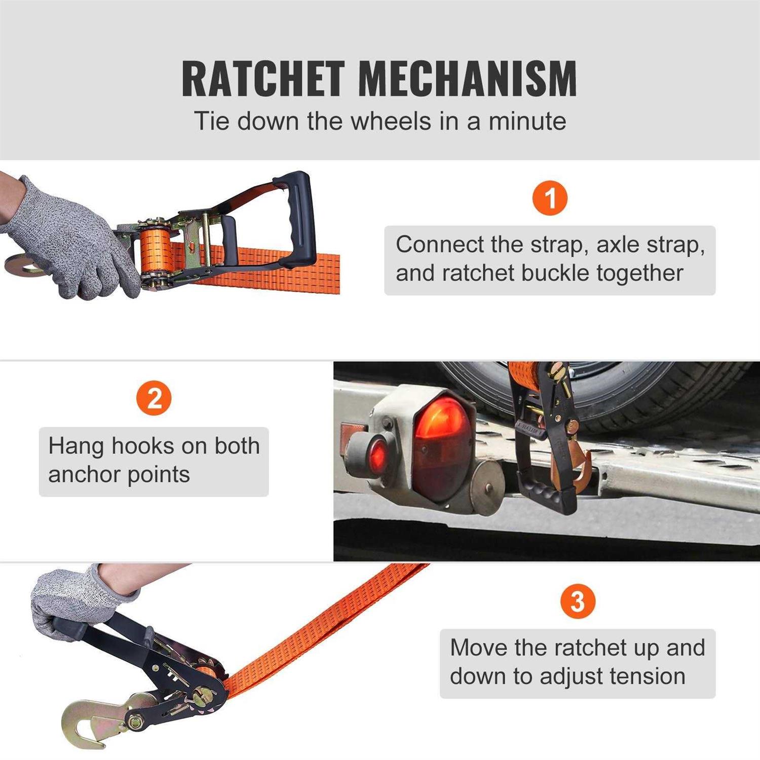 VEVOR Ratchet Tie Down Straps Kit Lasso Style 2 x 120 Tire Straps - Image 5