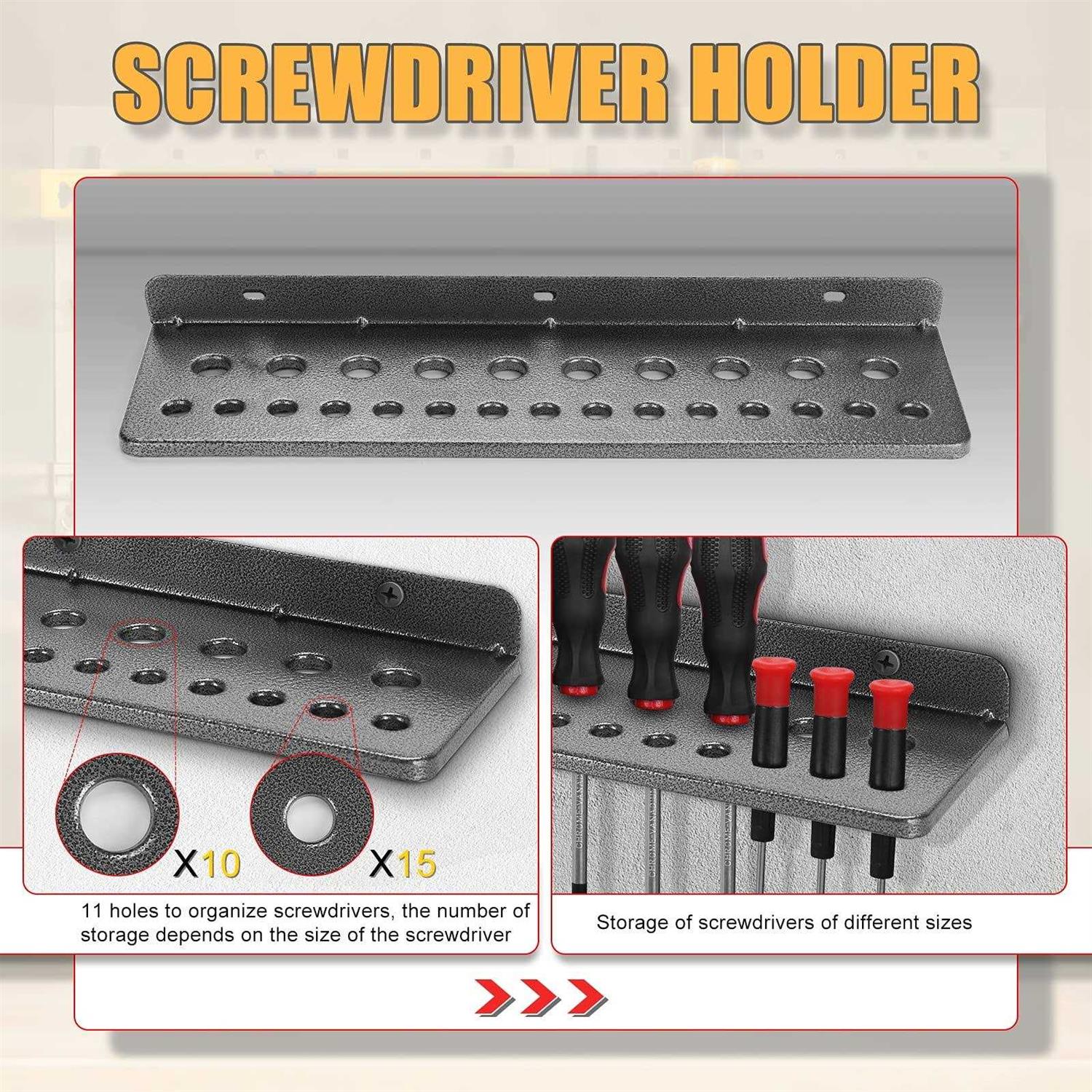 Screwdriver Organizer,Metal Screwdriver Organizers Hammer Rack,Pliers Organizer Wall Mounted Tool Organizers for Workshop,Set of 3 Tool Holder - Image 3