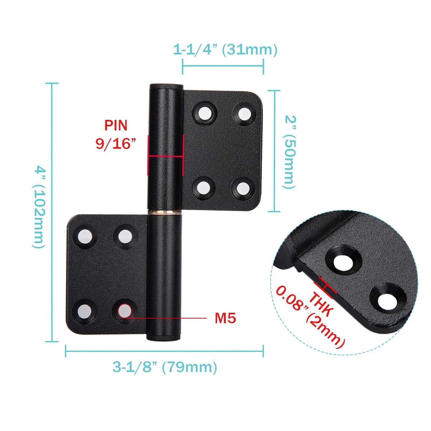 MOZCORN 6 Pcs 4 Inch Lift Off Hinges Flag Hinges Black Door Hinge Lift-Off Hinge Removable Hinges - Image 5