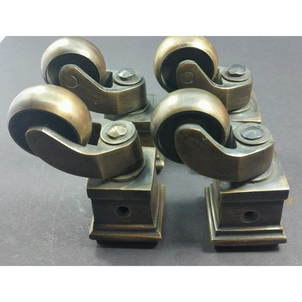 Unknown Set of 4 Vintage Style Solid Brass Strong Swivel Caster Wheels Brass Leg Cap #W1 - Image 3