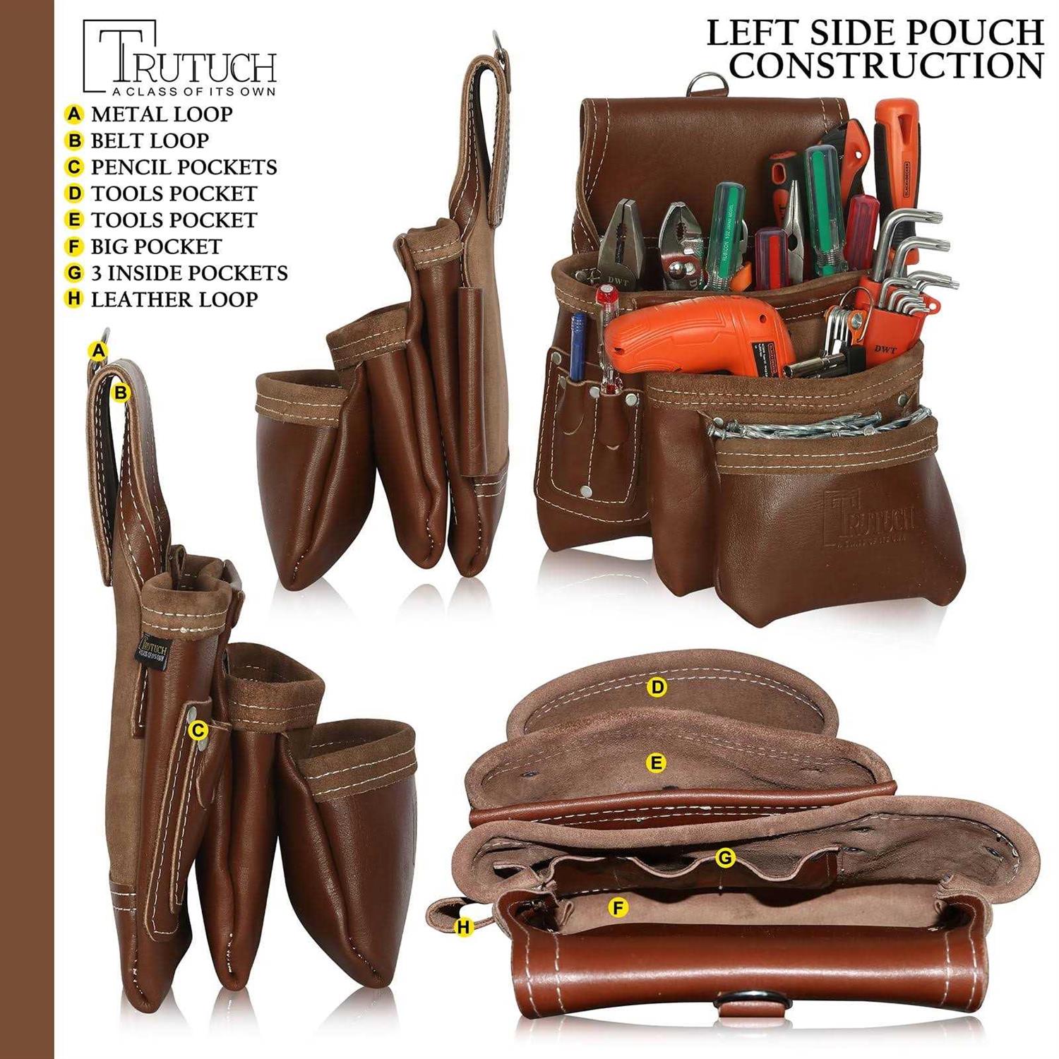 Trutuch Brown Leather Tool Belt Pouch Bag 17 Pockets - Image 3