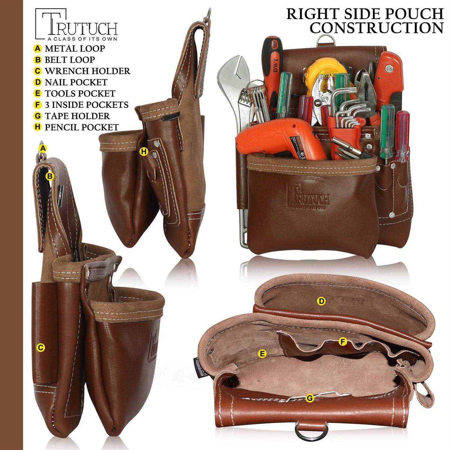 Trutuch Brown Leather Tool Belt Pouch Bag 17 Pockets - Image 4