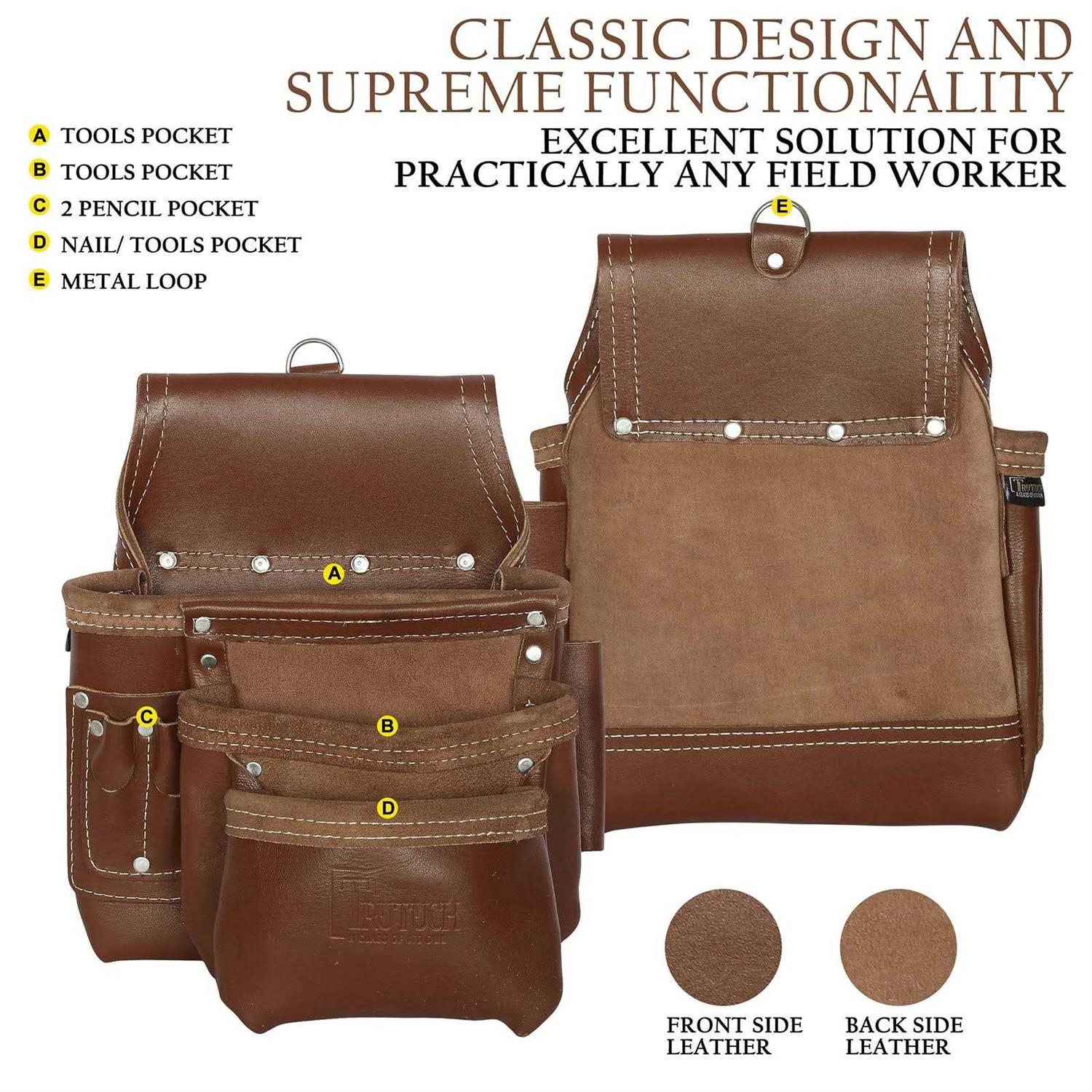 Trutuch Brown Leather Tool Belt Pouch Bag 17 Pockets - Image 5