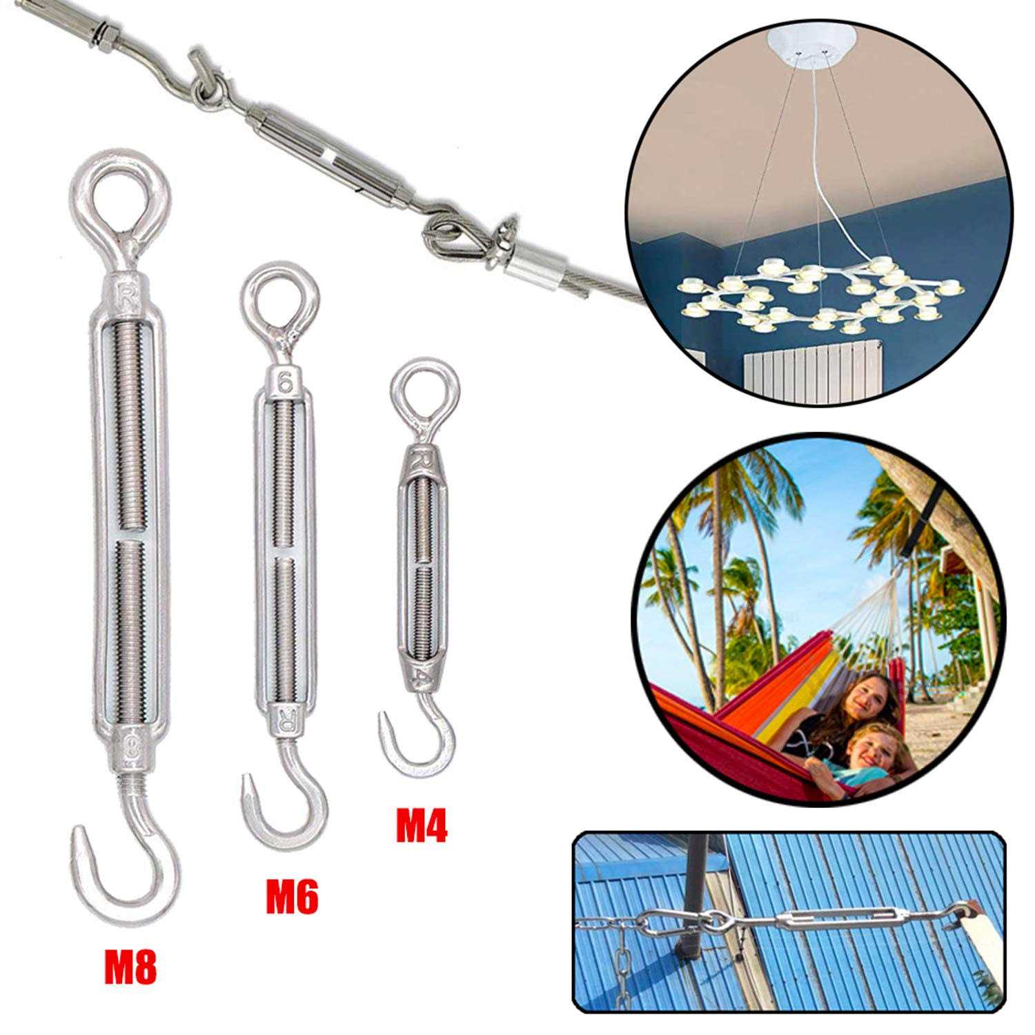 Turnbuckles Hook, Reedny 304 Stainless Steel Turnbuckle Heavy Duty M4 M6 M8 Hook and Eye Turnbuckle for Cables Wire Rope Tension 5/32 1/4 5/16 - Image 4