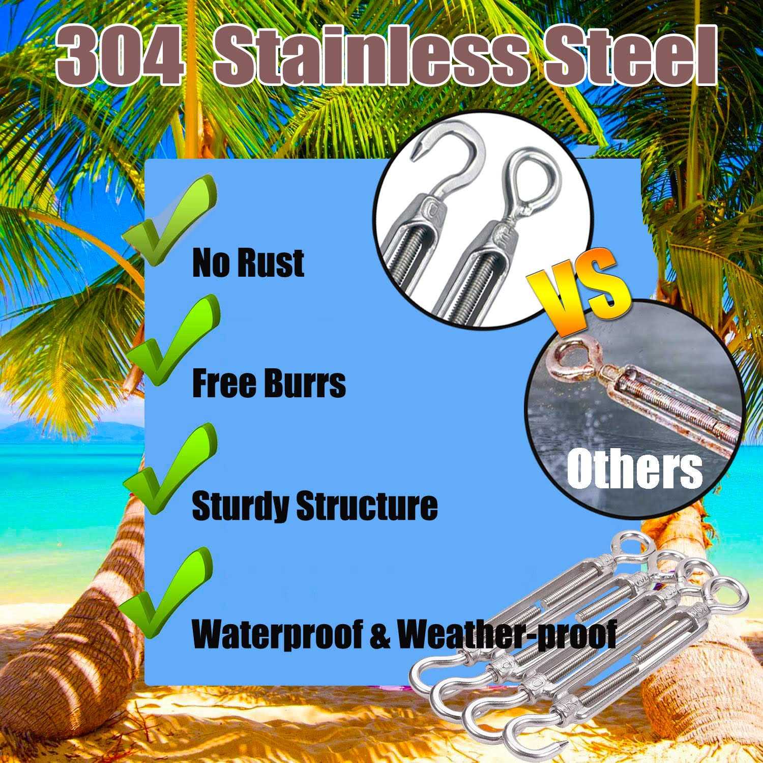 Turnbuckles Hook, Reedny 304 Stainless Steel Turnbuckle Heavy Duty M4 M6 M8 Hook and Eye Turnbuckle for Cables Wire Rope Tension 5/32 1/4 5/16 - Image 5