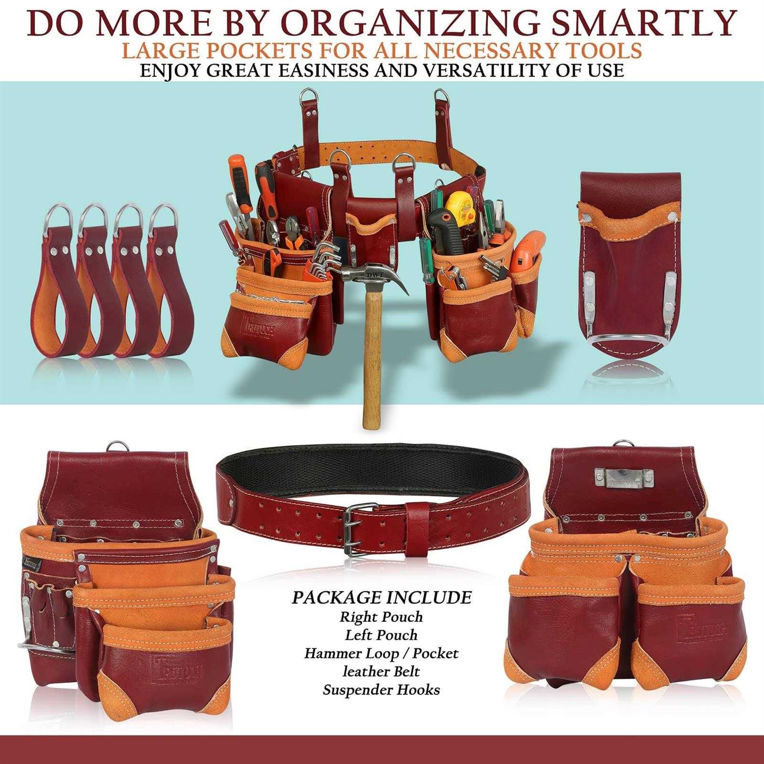 Trutuch Grain Leather 18 Pockets Tool Rig Set Tool Pouch Drywall Tool Belt - Image 4