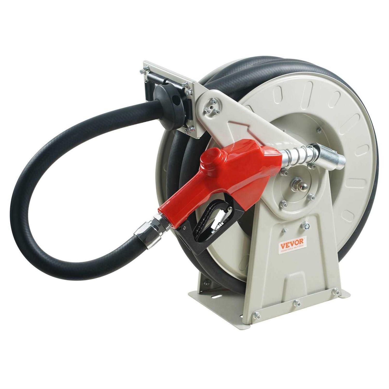 VEVOR Fuel Hose Reel 3/4 x 50' Extra Long Retractable Diesel Hose Reel Heavy-Duty Carbon Steel Construction with Automatic Fuel Nozzle Nbr Rubber - Image 4