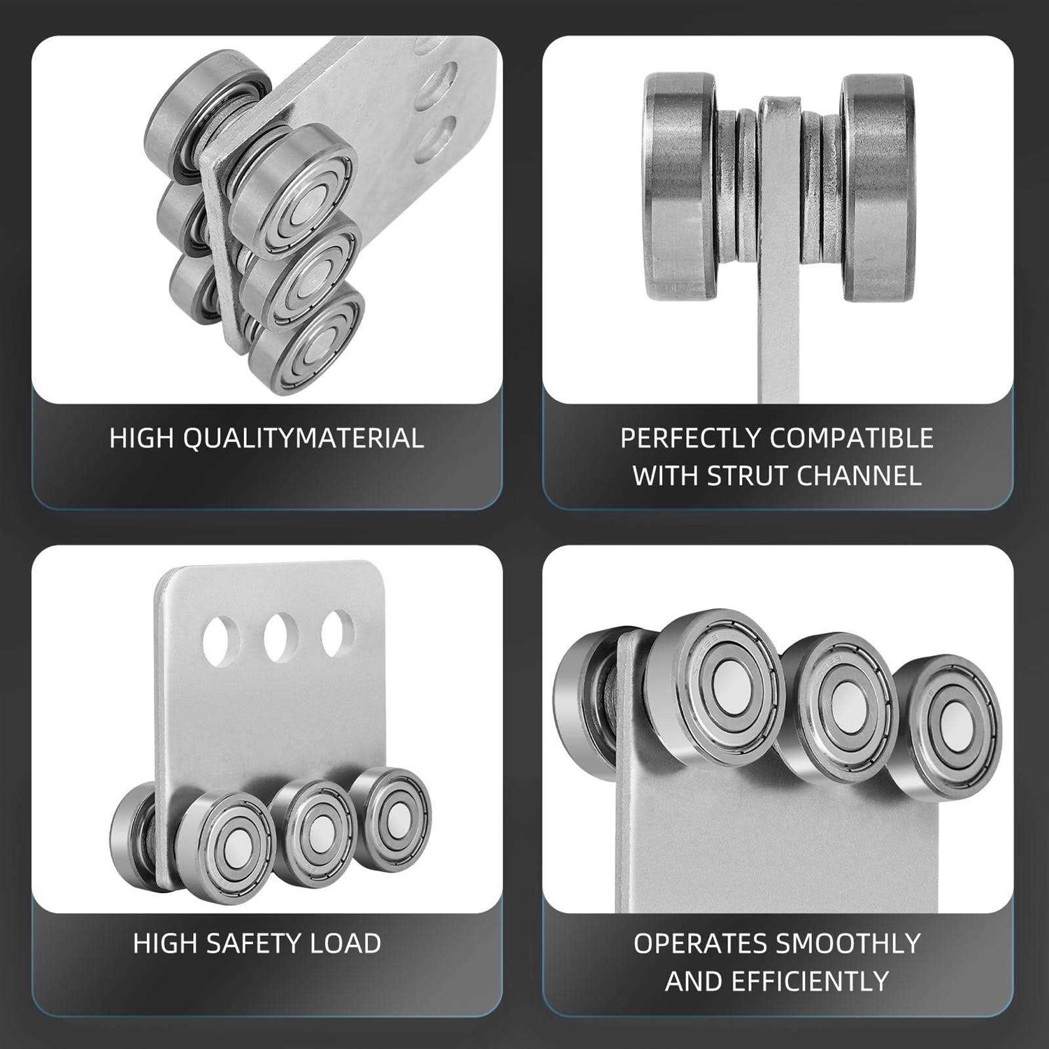 SKTREX 2pcs 4 Wheel Trolley Assembly Rollers Four Bearing Trolley Assembly for 1-58 Wide and All 1-58 or Taller Strut Channel - Image 3