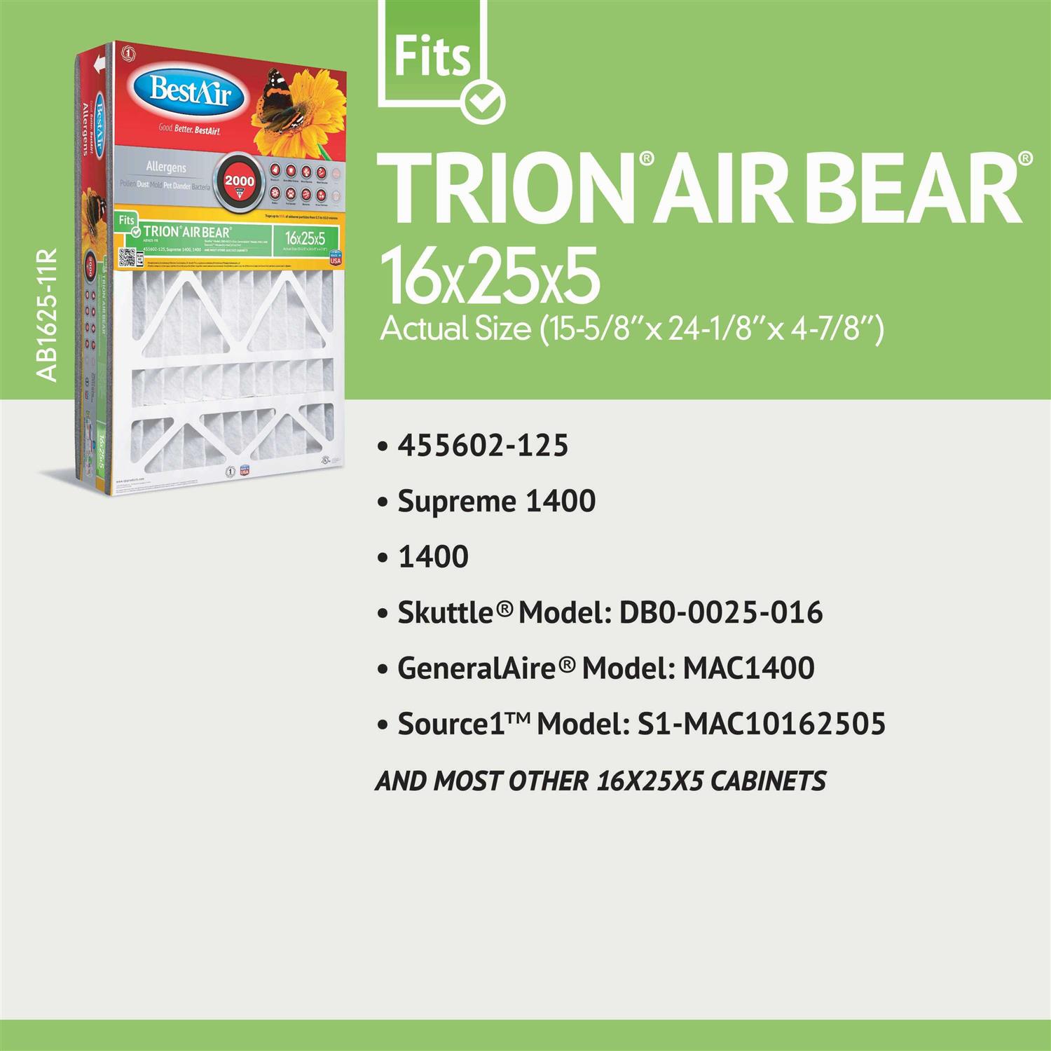 BestAir 16 x 25 x 5 MERV 11 Trion Air Bear Furnace Filter - Image 4
