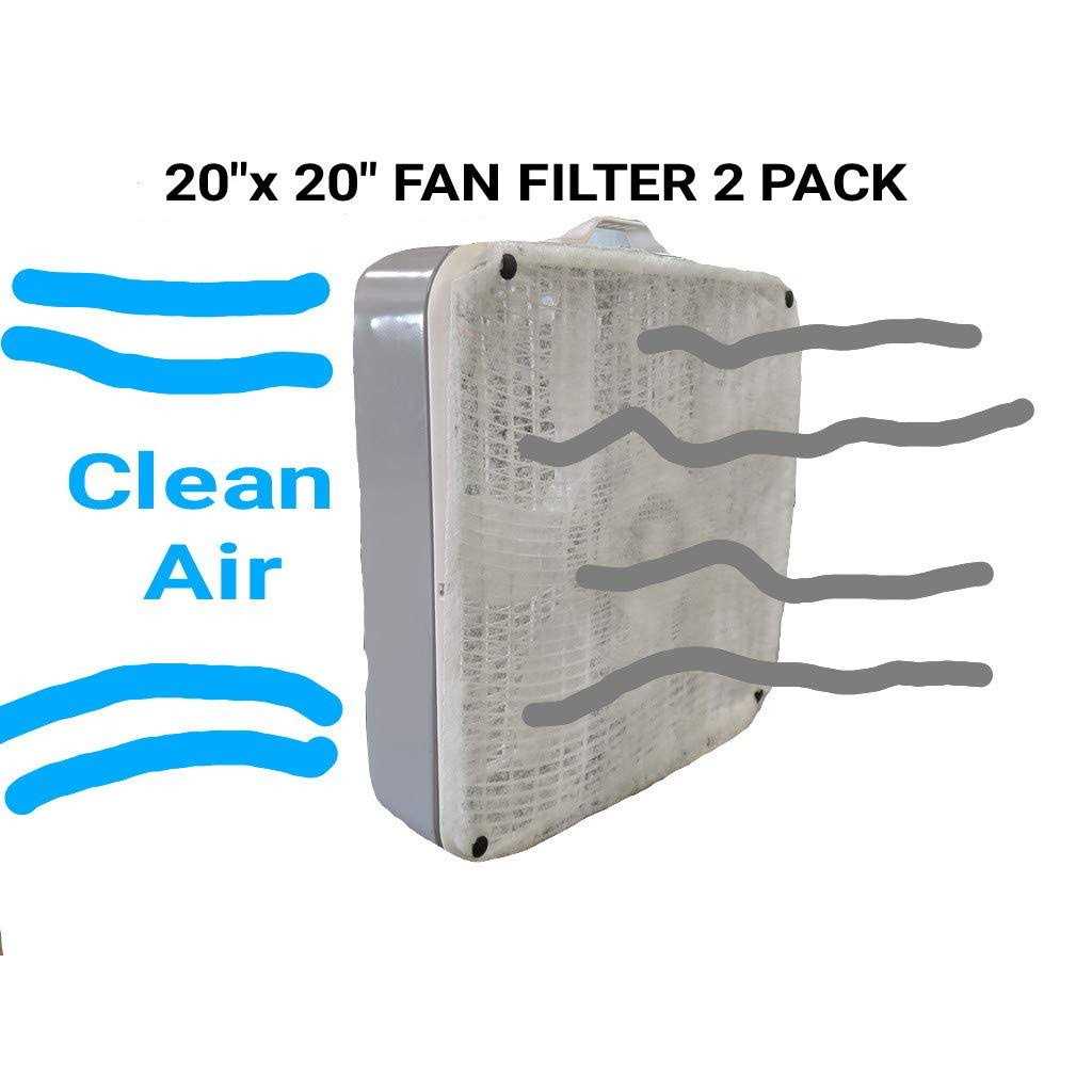 D 2 Pack Box Fan Filters 20'' Air Filter with Retainer Clips Hand Washable Usa M - Image 5