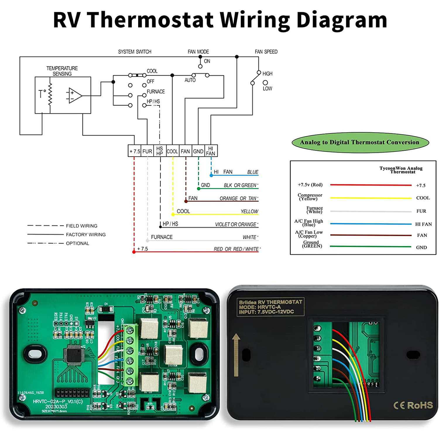 RV Thermostat Briidea RV LCD Screen Digital Thermostat - Image 3