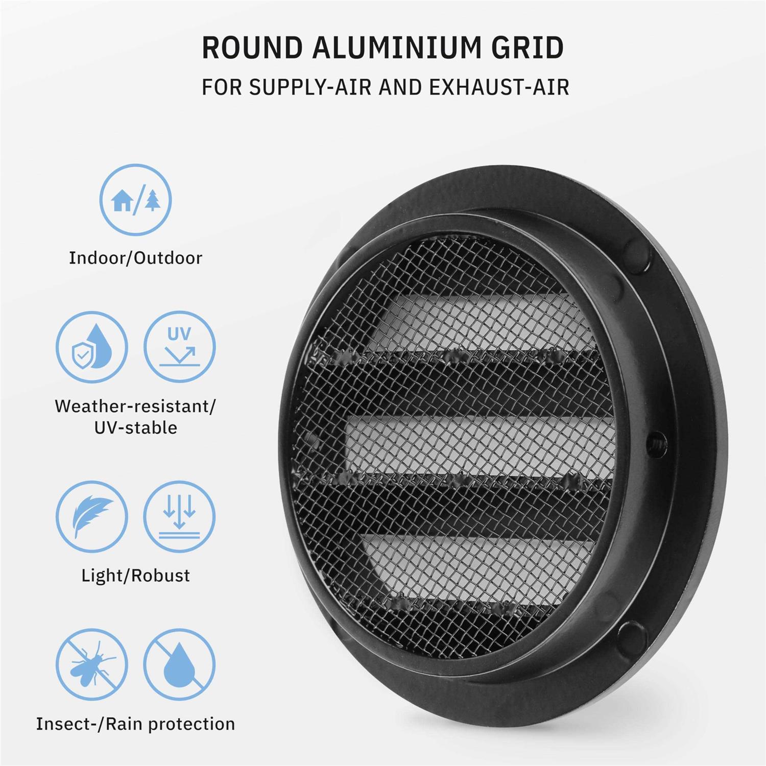 calimaero WSGB Soffit Vent Black Round Grille Aluminum Vent Cover with Built-in Insect Screen Mesh - Image 3