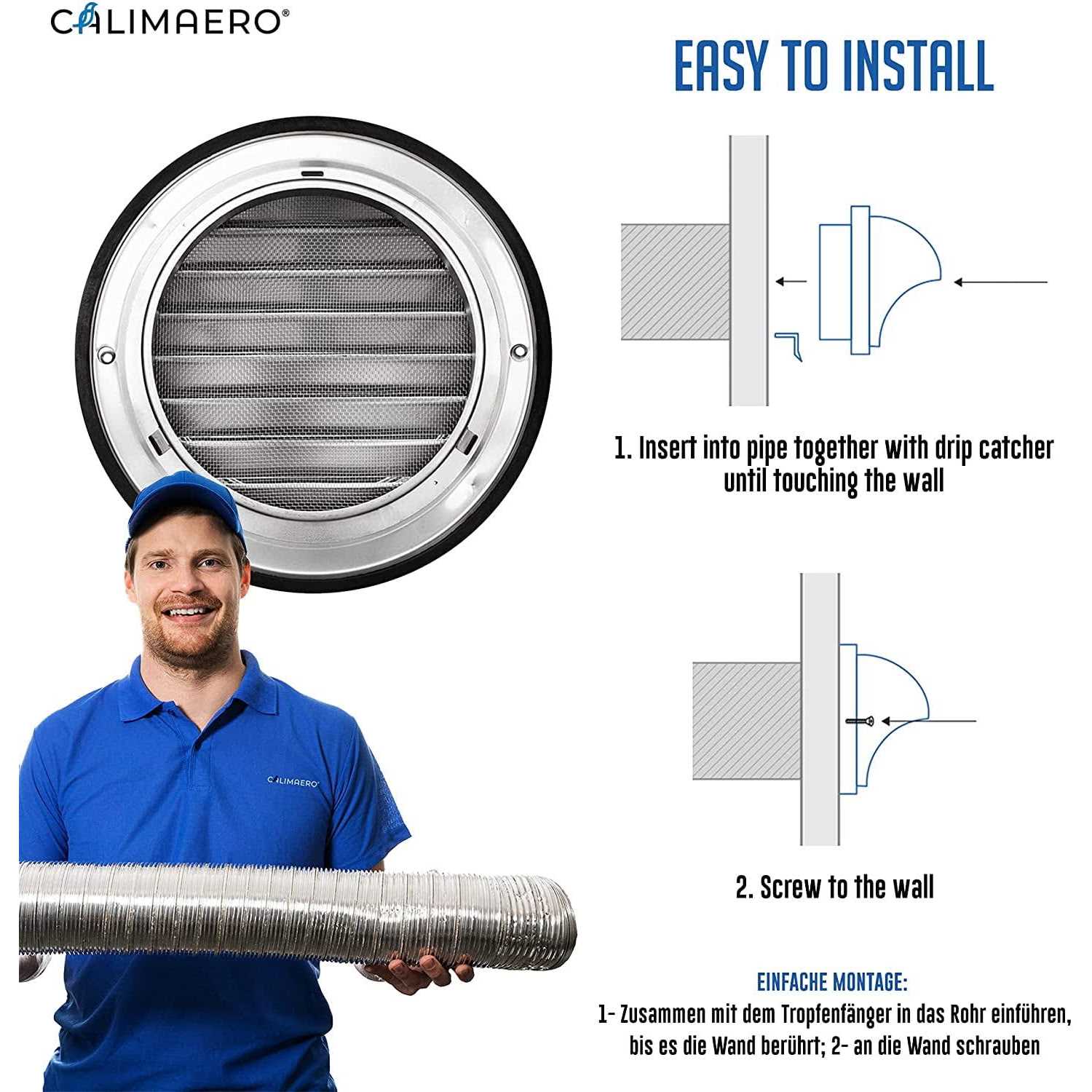 calimaero KWG 5 inch Round Stainless Steel Ventilation Grill Hood with Rubber Seal - Image 3