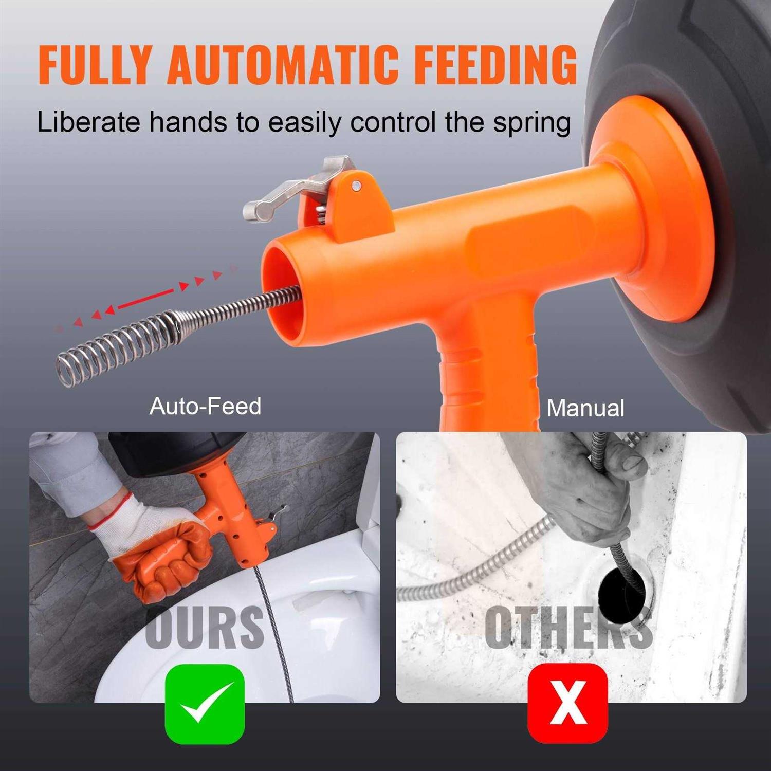 VEVOR Drain Auger 25Ft Plumbing Snake with Drill Attachment - Image 5