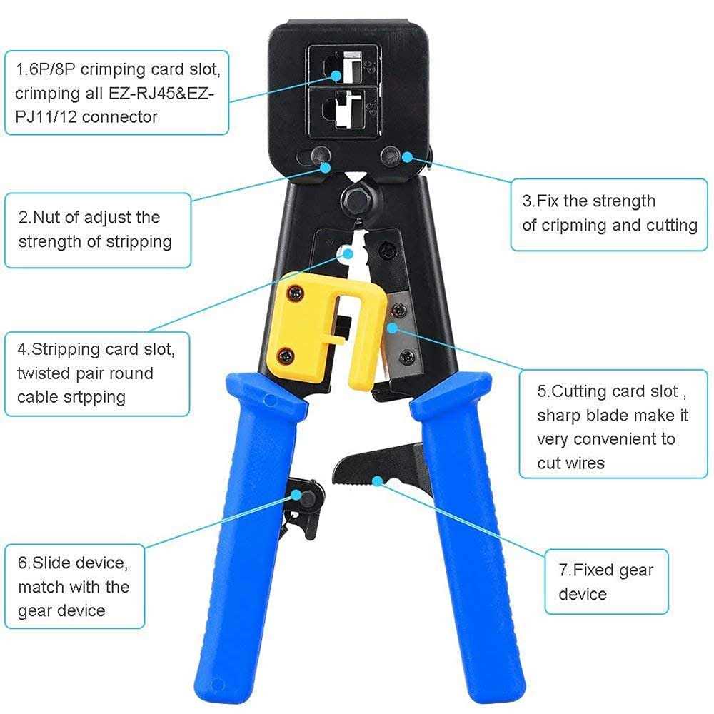 PETECHTOOL RJ45 Crimping Tool Ethernet Crimper for Cat6 Cat5 Cat5e RJ45 Pass Through Connectors and RJ12 Ends Comes with 20PCS RJ45 Cat6 Co - Image 4