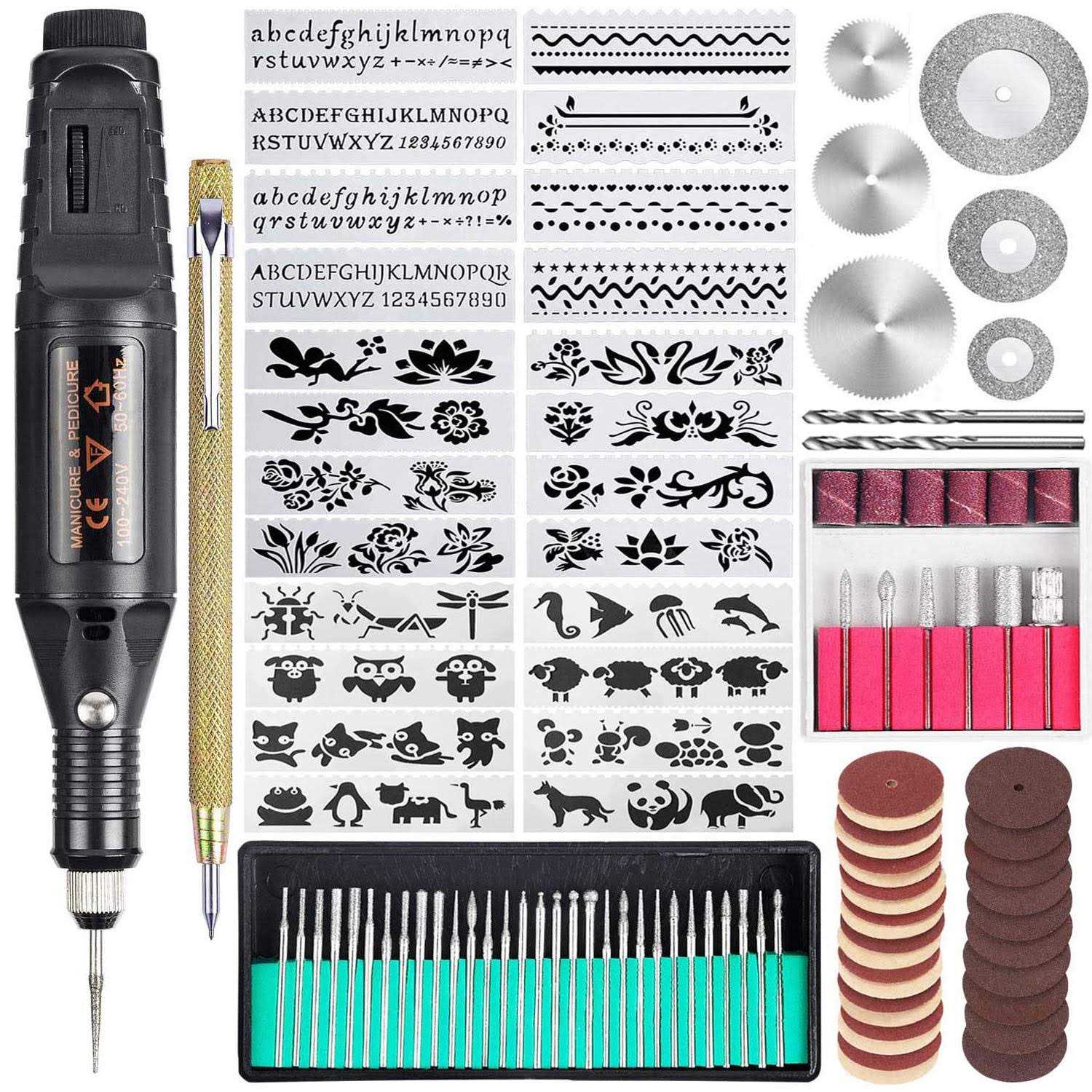 Uolor 108 Pcs Engraving Tool Kit Multi-functional Electric Corded Micro Engraver Etching Pen Diy Rotary Tool for Jewelry Glass Wood Ceramic Metal