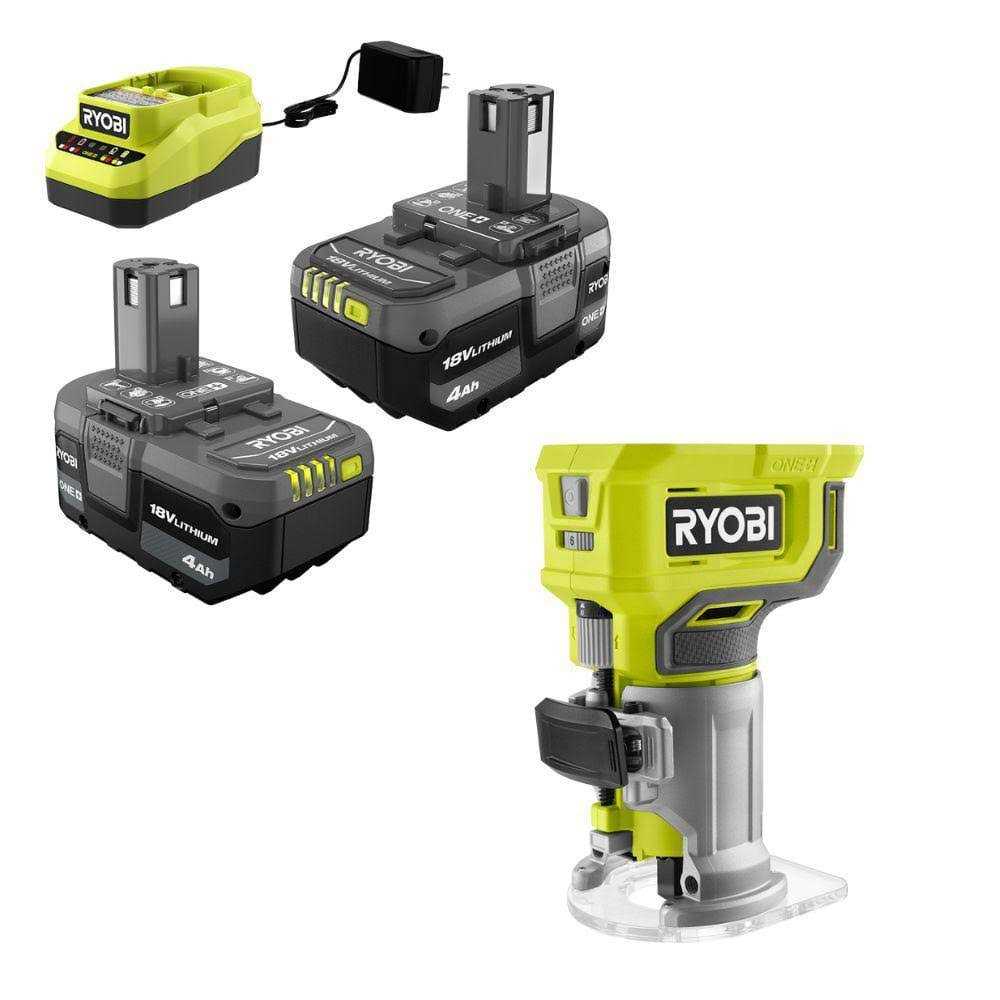 RYOBI ONE+ 18V Lithium-Ion 4.0 Ah Compact Battery and Charger Kit with FREE Compact Fixed Base Router