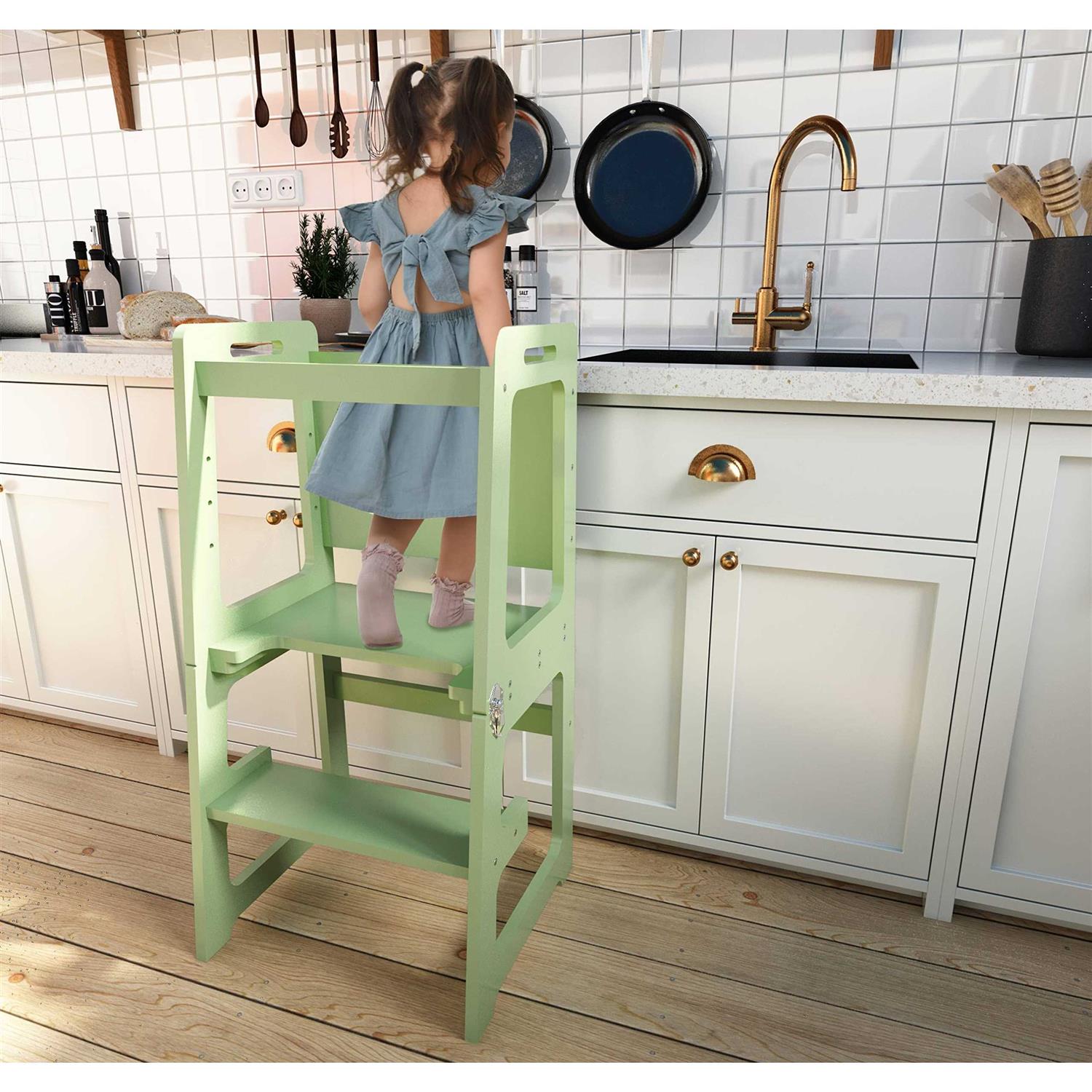 Avenlur 4 in 1 Montessori and Waldorf Style Kitchen Step Stool with Chalkboard - Image 4