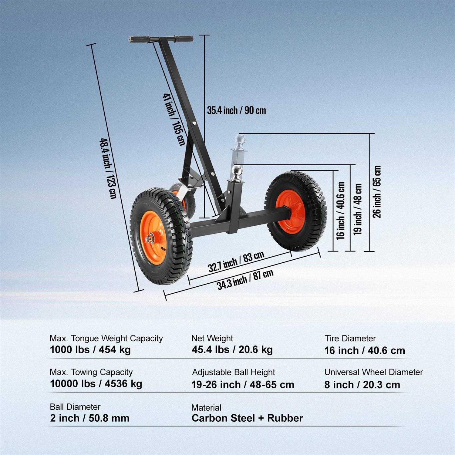 VEVOR Adjustable Trailer Dolly 1000 lbs Capacity Trailer Mover Dolly - Image 4
