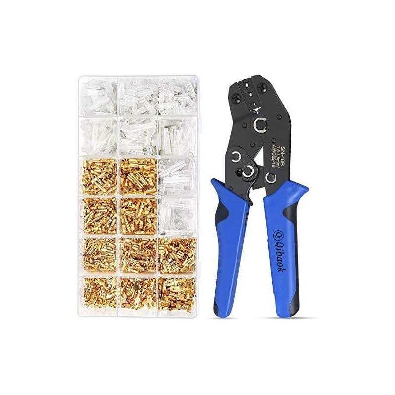Qibaok Wire Terminal Crimping Tool Kit Qibaok Ratcheting Wire Crimper AWG 22-16 with 500PCS Female Male Spade Connectors